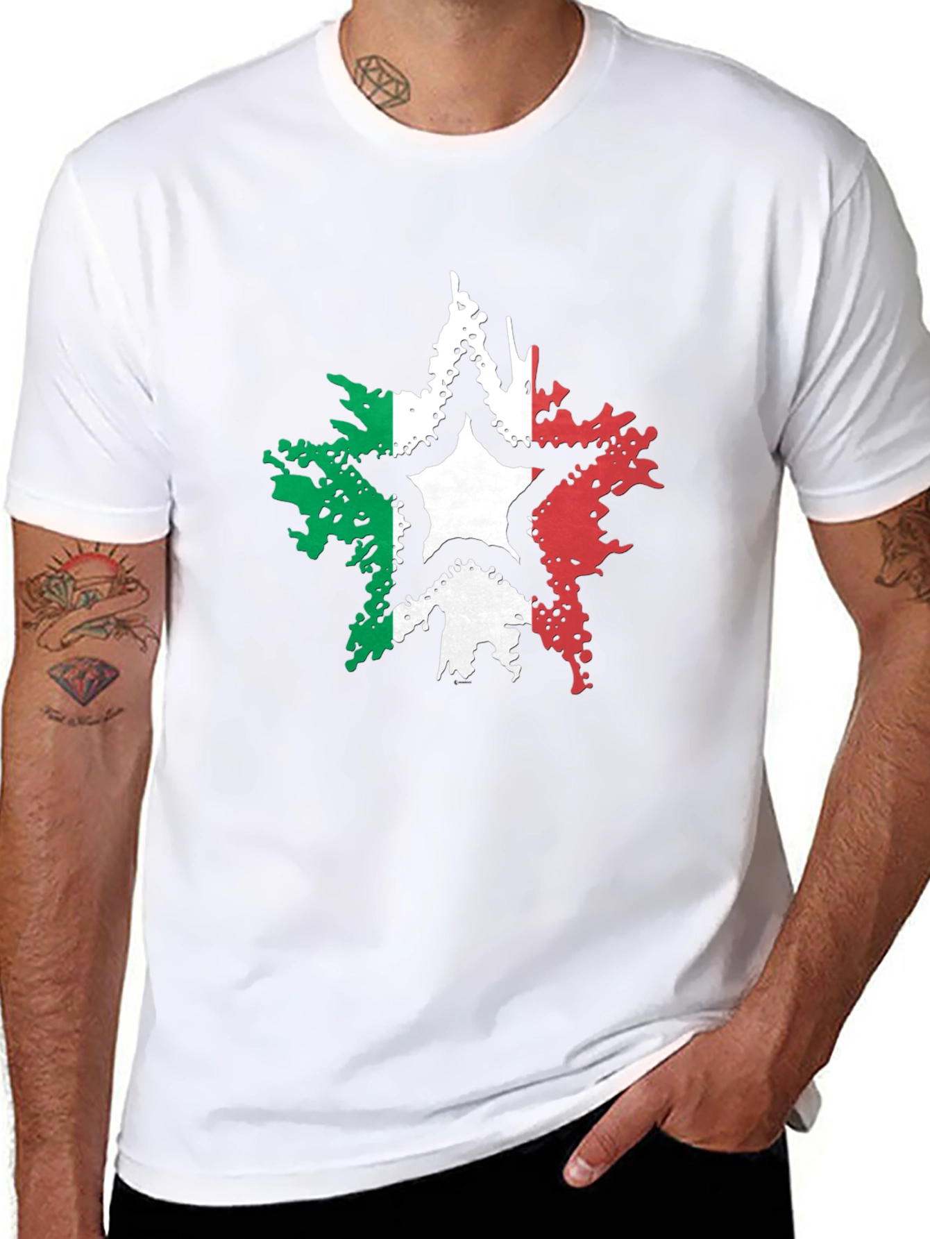 Italian Flag Star Graphic Tee - Black Casual T-Shirt
