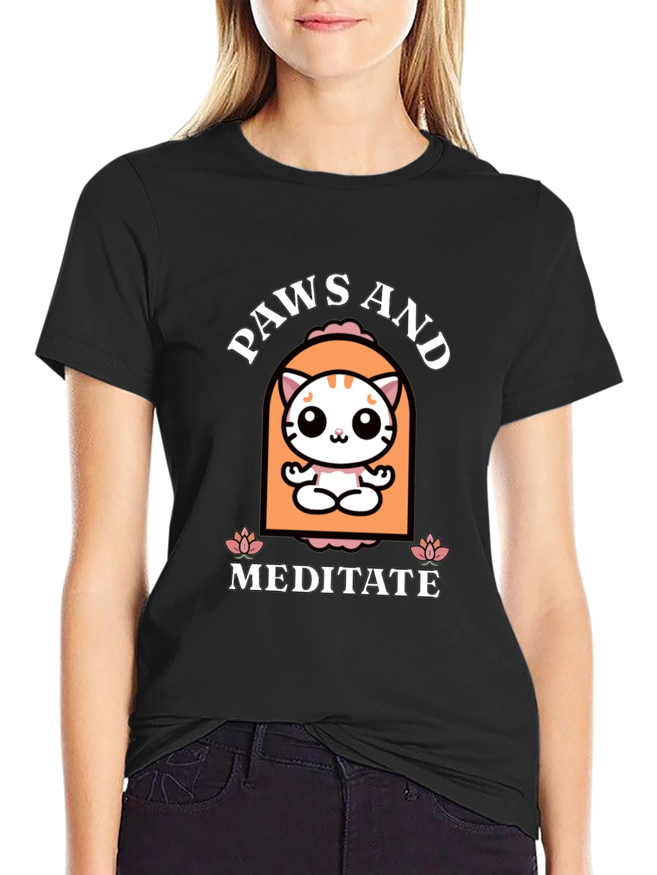Paws and Meditate Cat Graphic T-Shirt