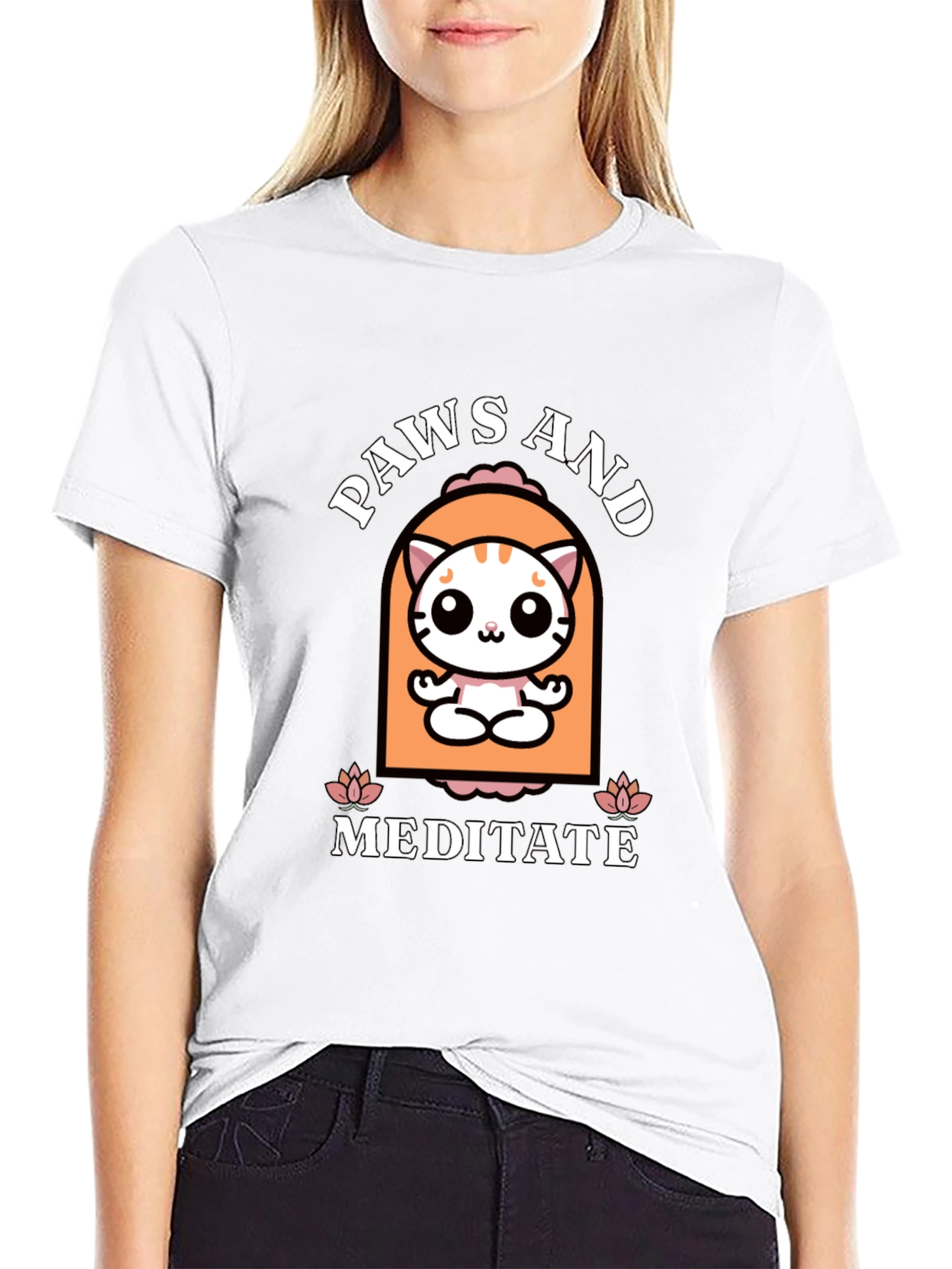 Paws and Meditate Cat Graphic T-Shirt
