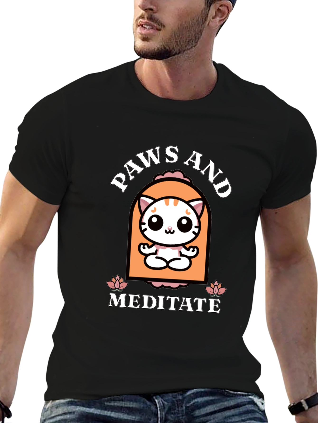 Paws and Meditate Cat Graphic T-Shirt