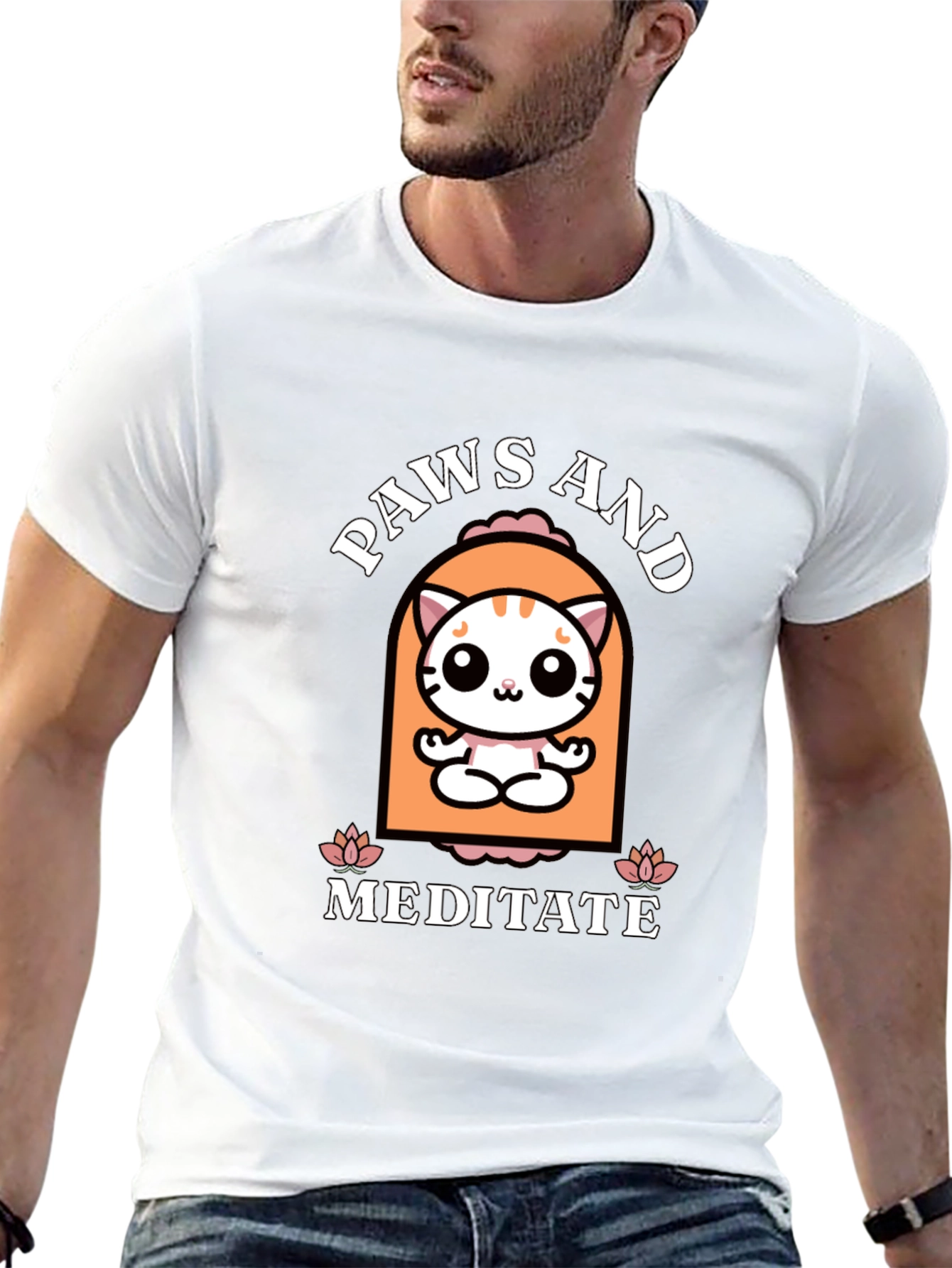 Paws and Meditate Cat Graphic T-Shirt