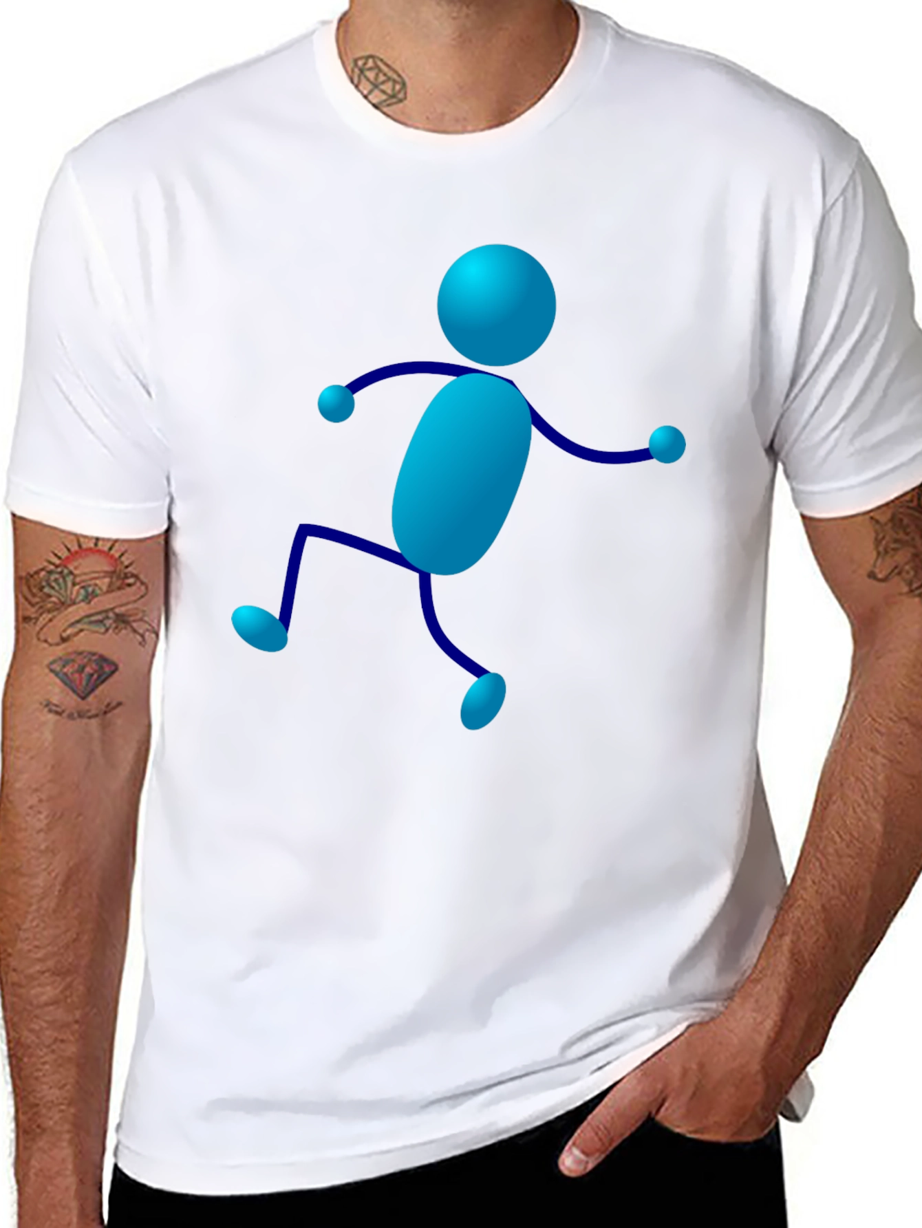 Funky Blue Stick Figure Black T-Shirt