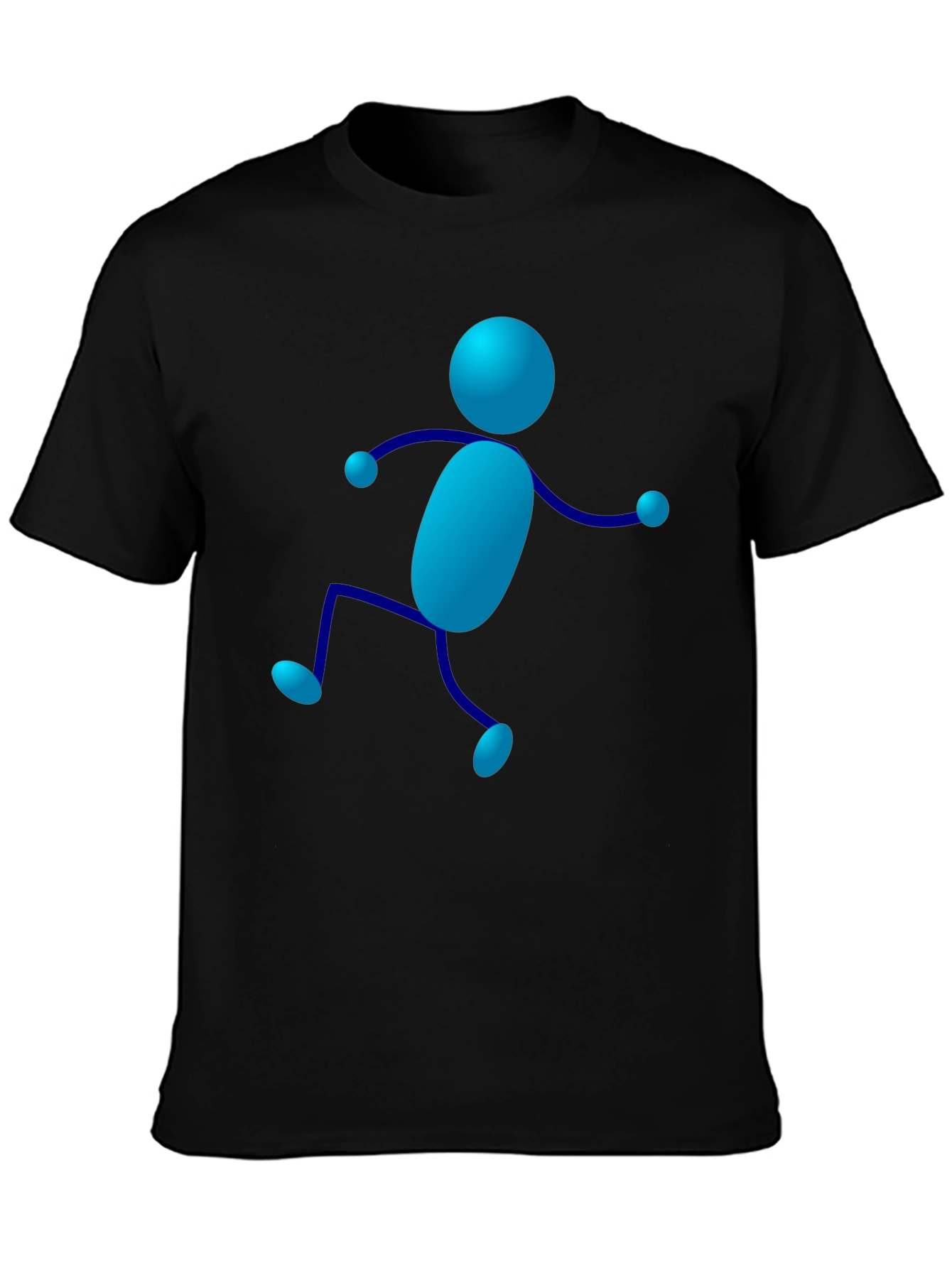 Funky Blue Stick Figure Black T-Shirt