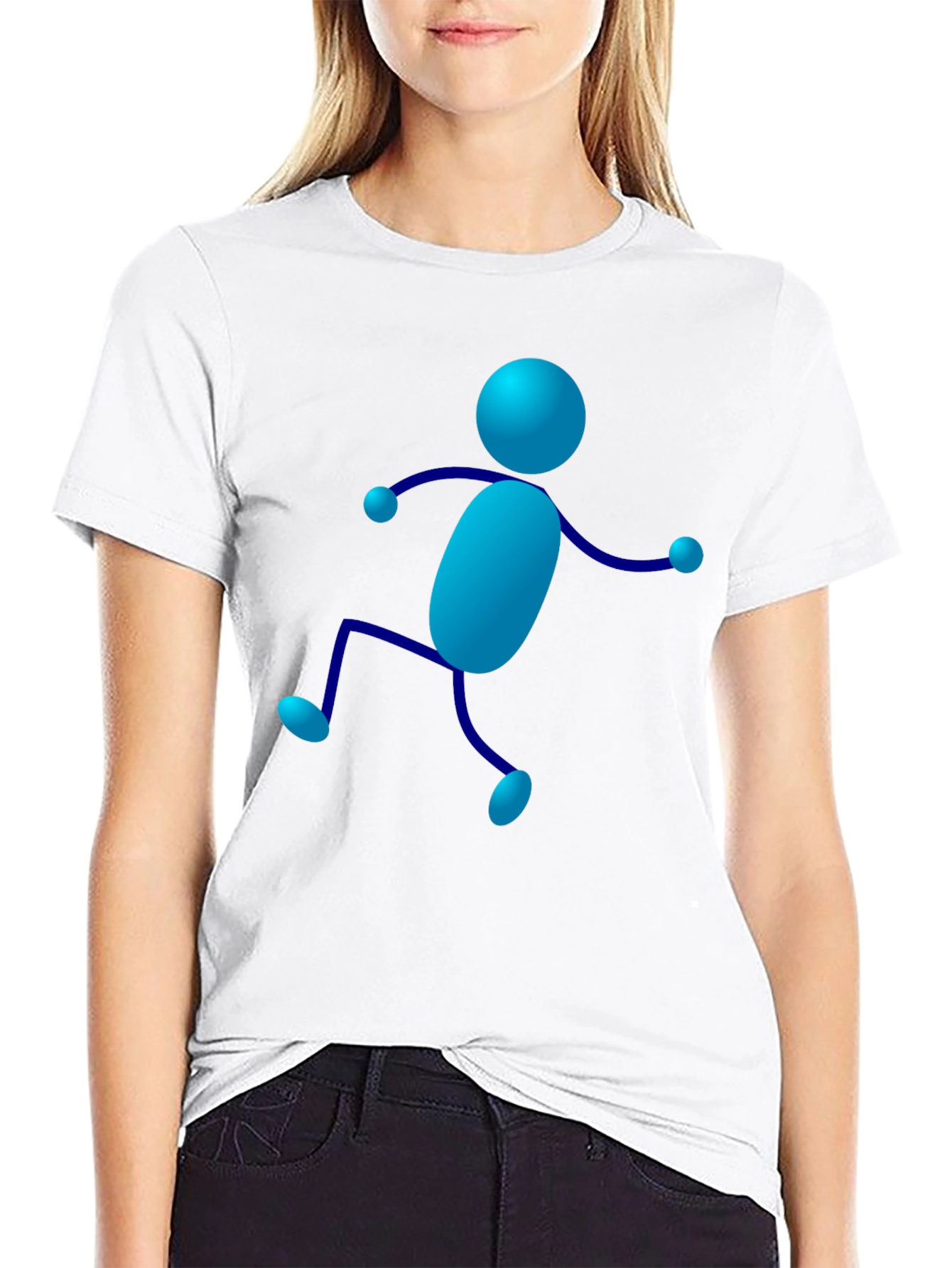 Funky Blue Stick Figure Black T-Shirt