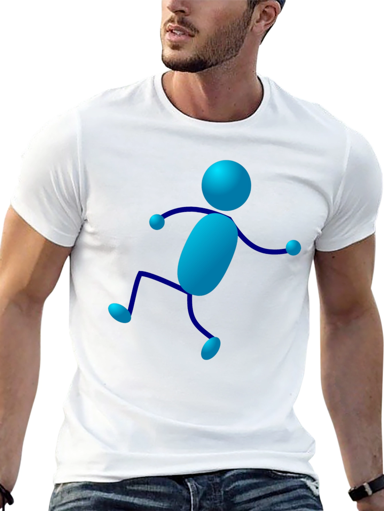Funky Blue Stick Figure Black T-Shirt
