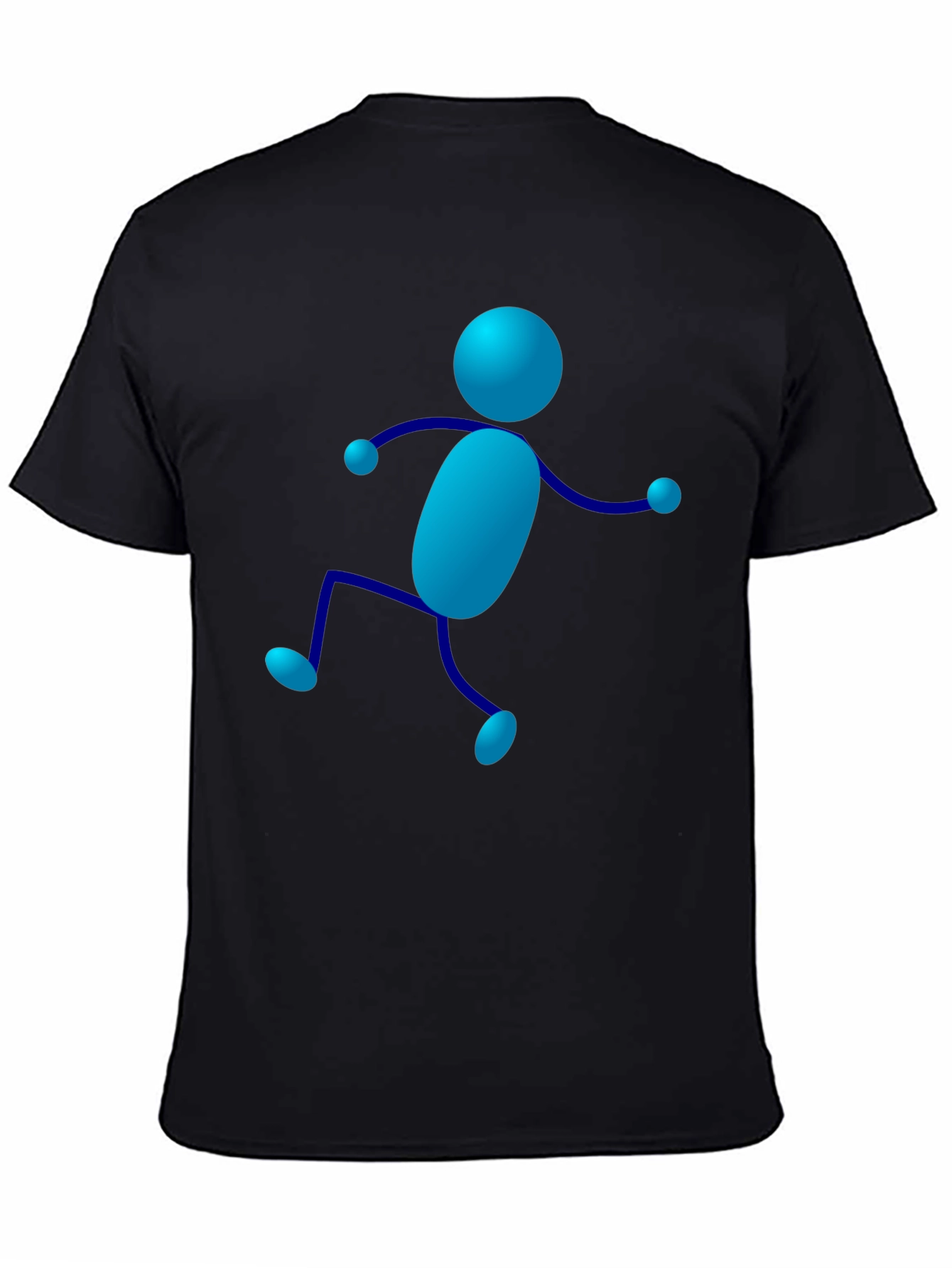 Funky Blue Stick Figure Black T-Shirt