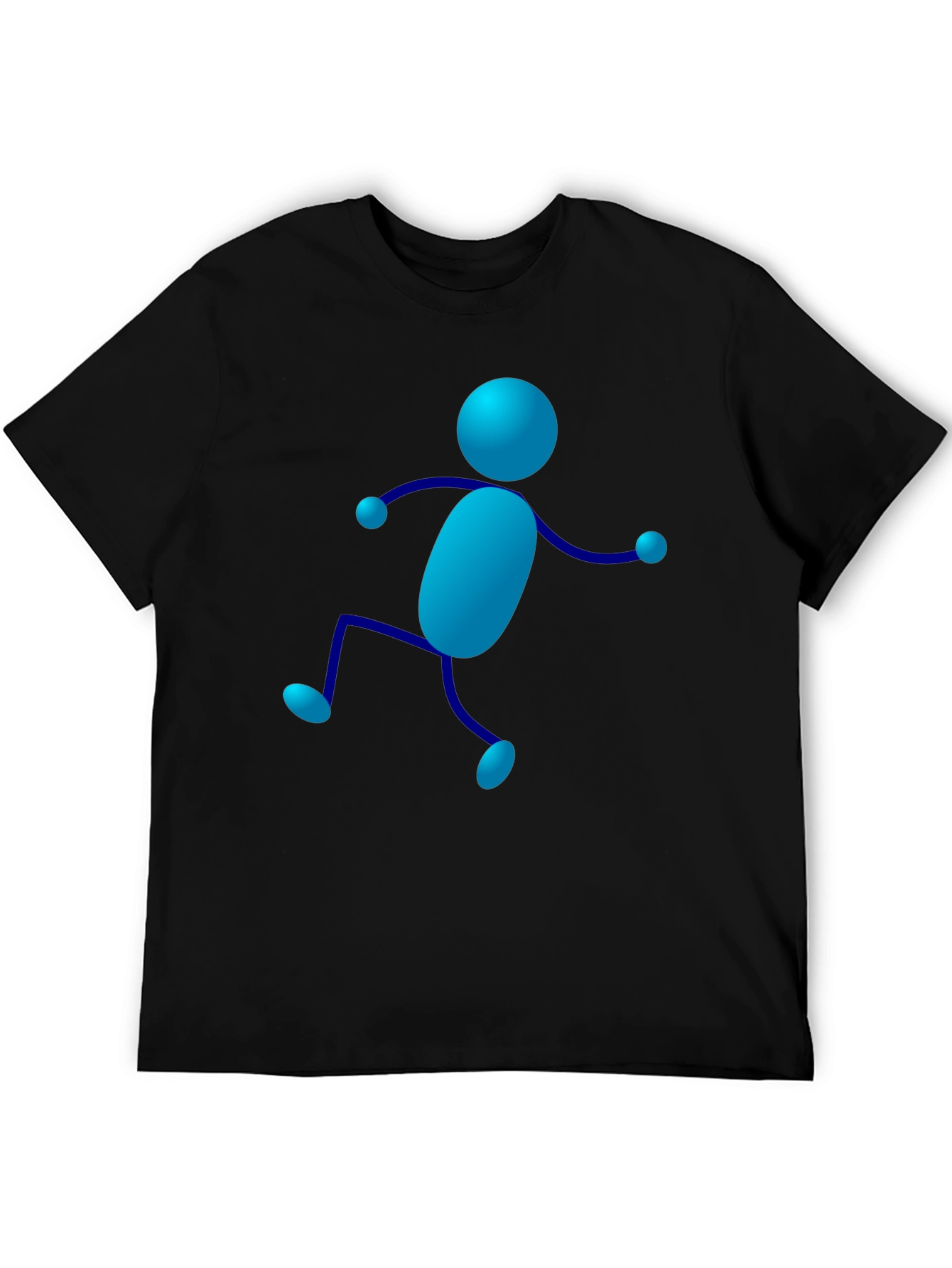 Funky Blue Stick Figure Black T-Shirt