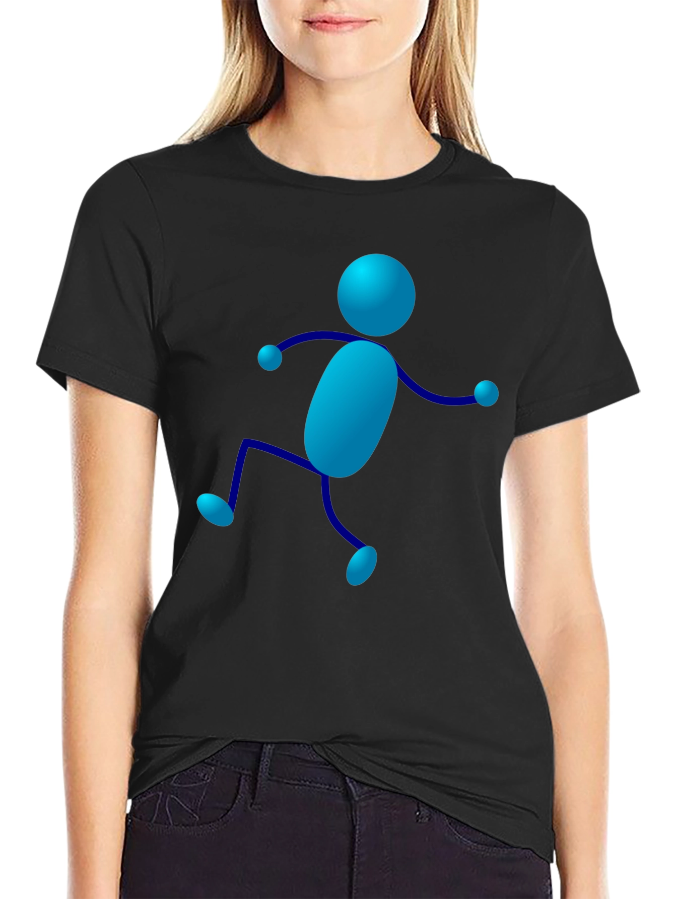 Funky Blue Stick Figure Black T-Shirt