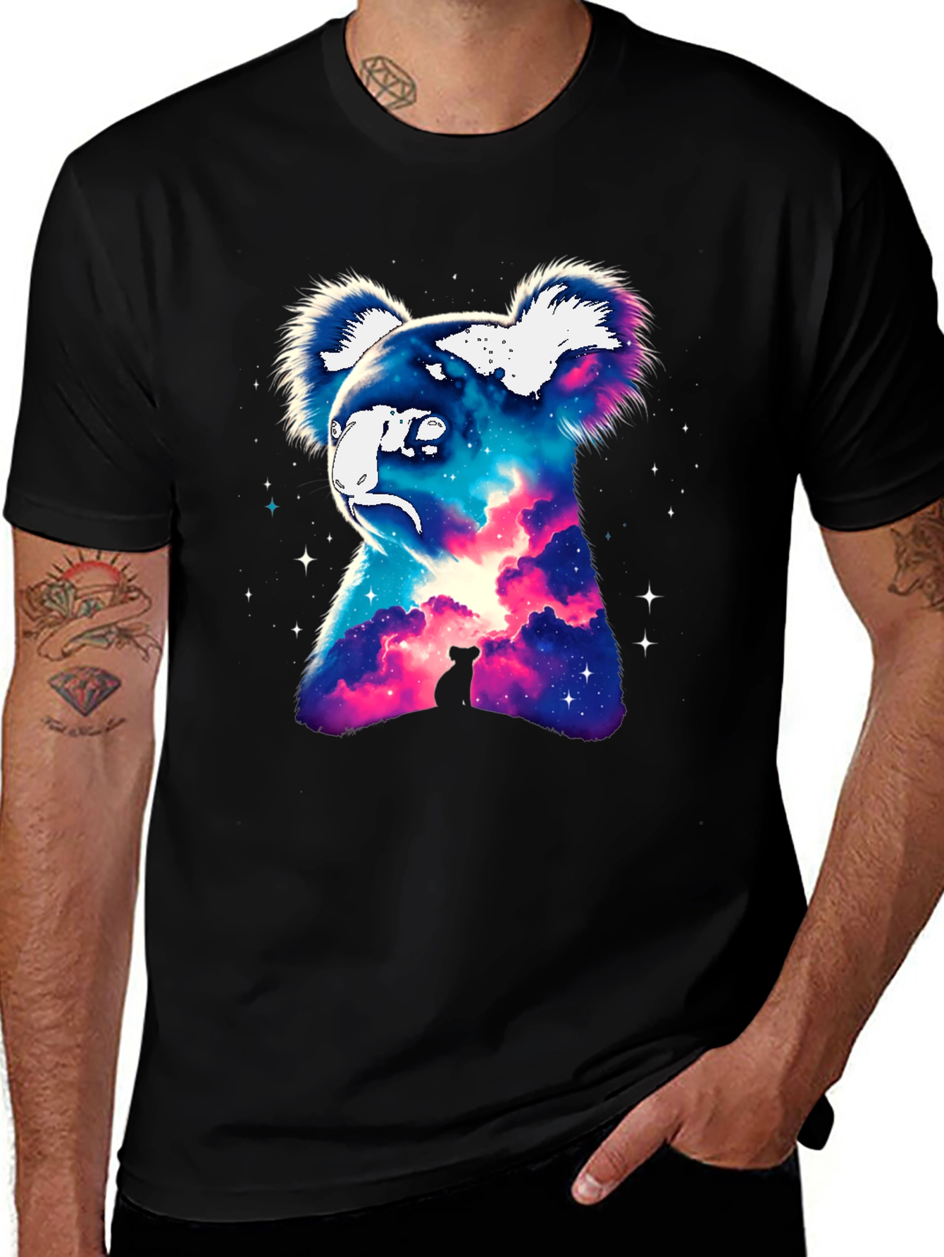 Cosmic Koala Graphic Tee - Galaxy Animal Print