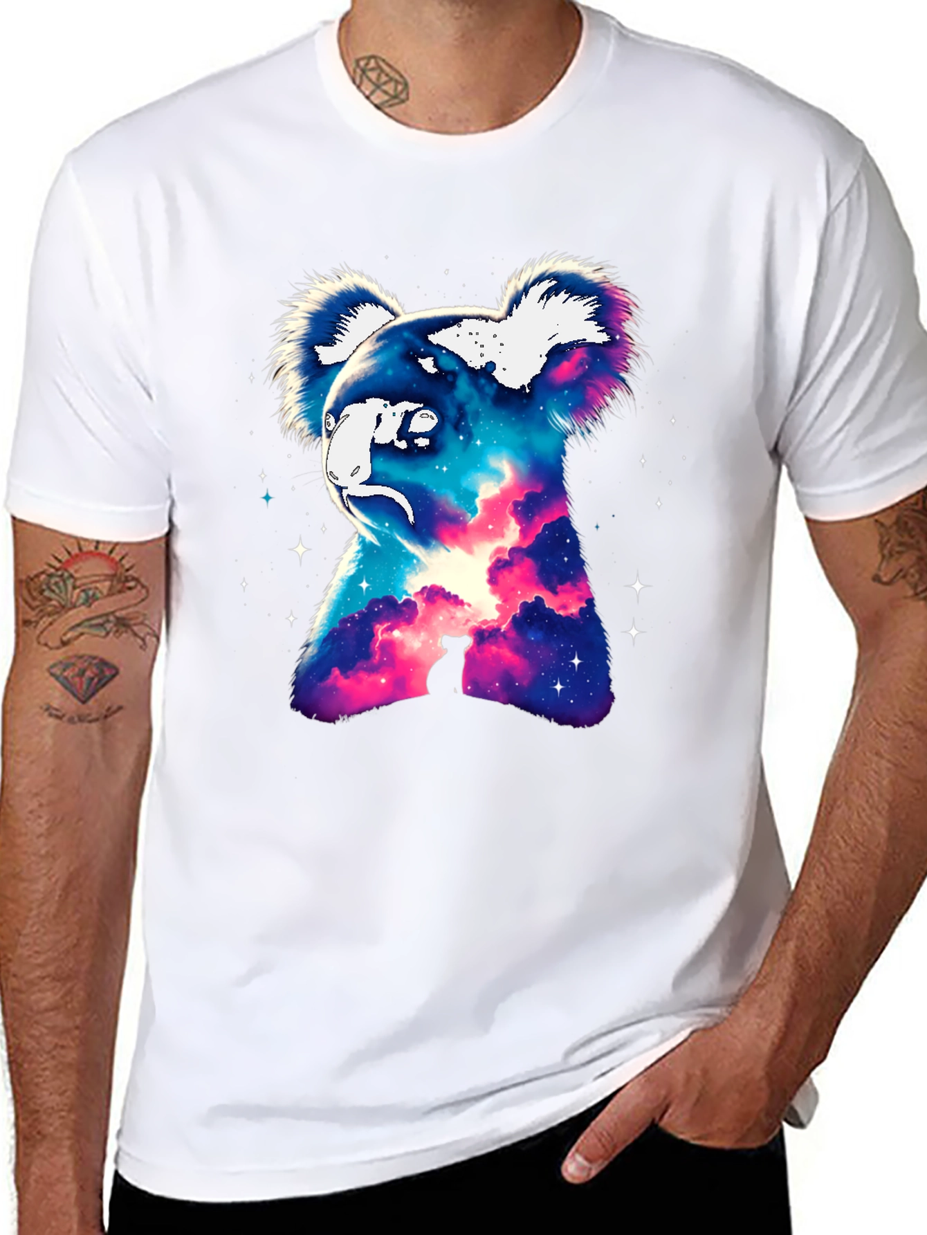 Cosmic Koala Graphic Tee - Galaxy Animal Print