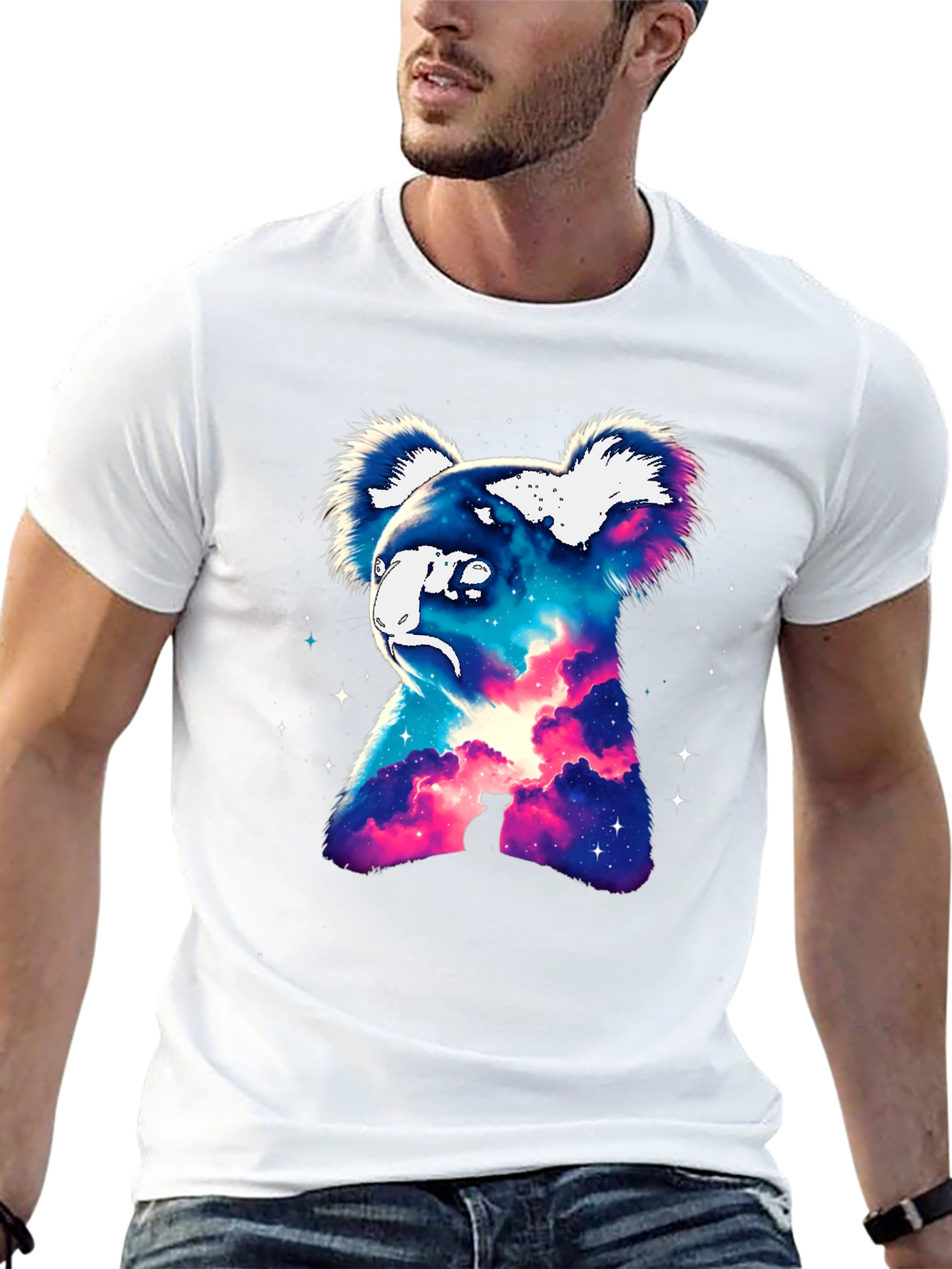 Cosmic Koala Graphic Tee - Galaxy Animal Print