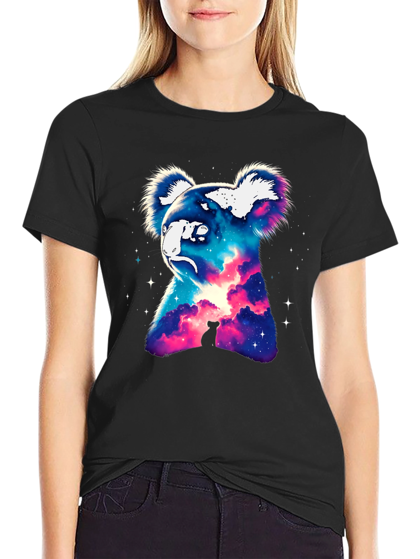 Cosmic Koala Graphic Tee - Galaxy Animal Print