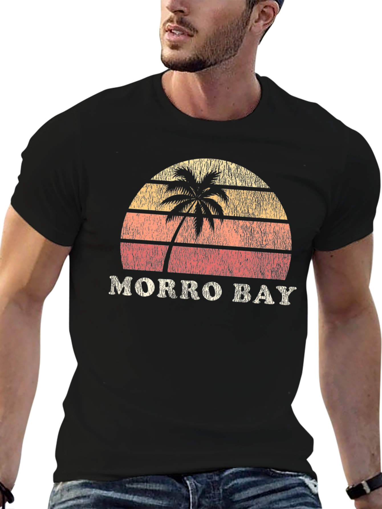 Morro Bay Retro Sunset Graphic Tee - Black