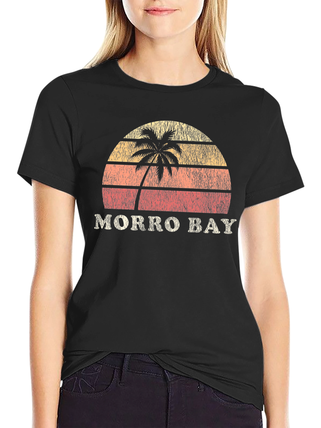 Morro Bay Retro Sunset Graphic Tee - Black