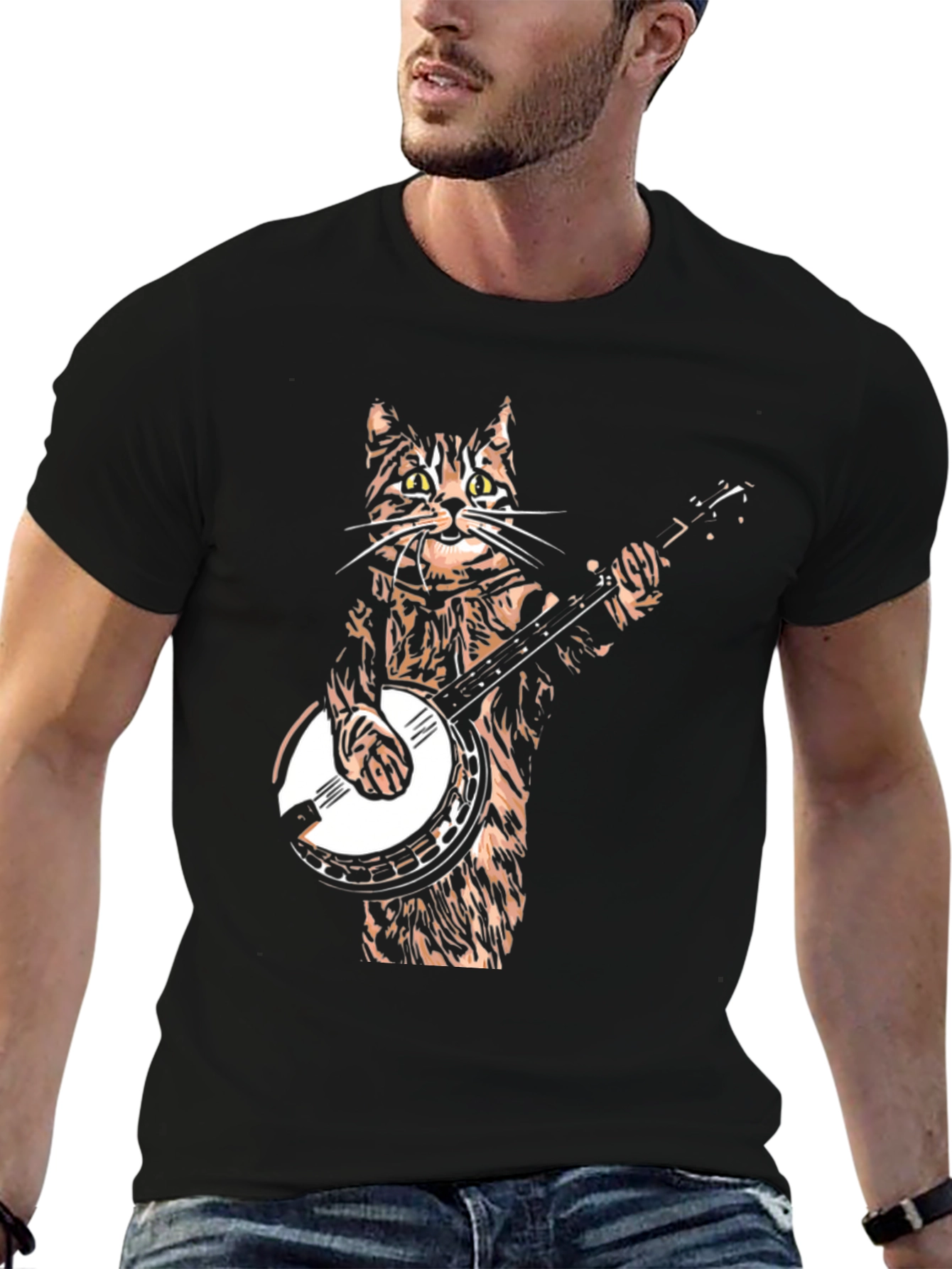 Cat Playing Banjo Graphic T-Shirt - Cool & Quirky!