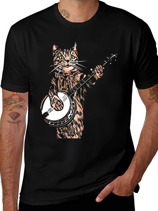 Cat Playing Banjo Graphic T-Shirt - Cool & Quirky!
