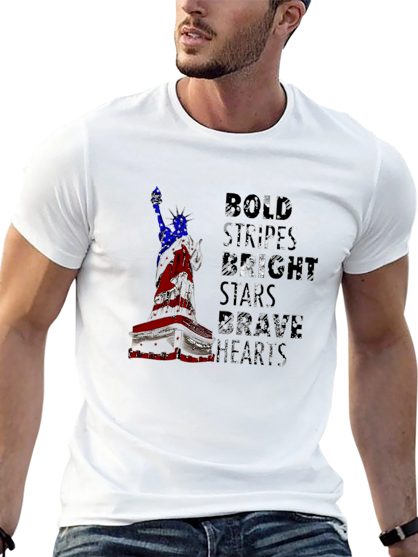 Patriotic Liberty T-Shirt: Bold Stripes Brave Hearts