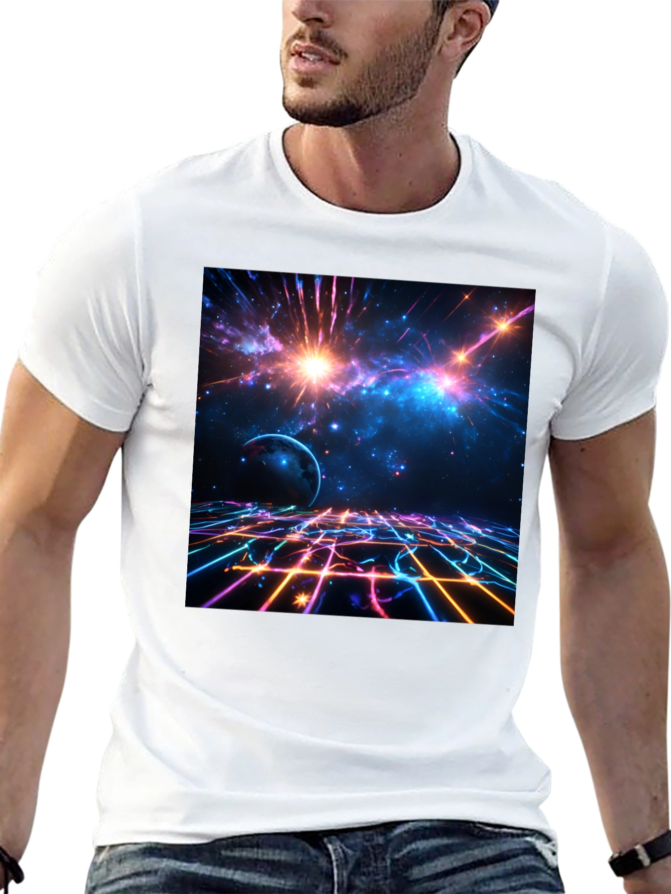 Nebula Space Graphic Tee - Stylish Black Cotton T-Shirt