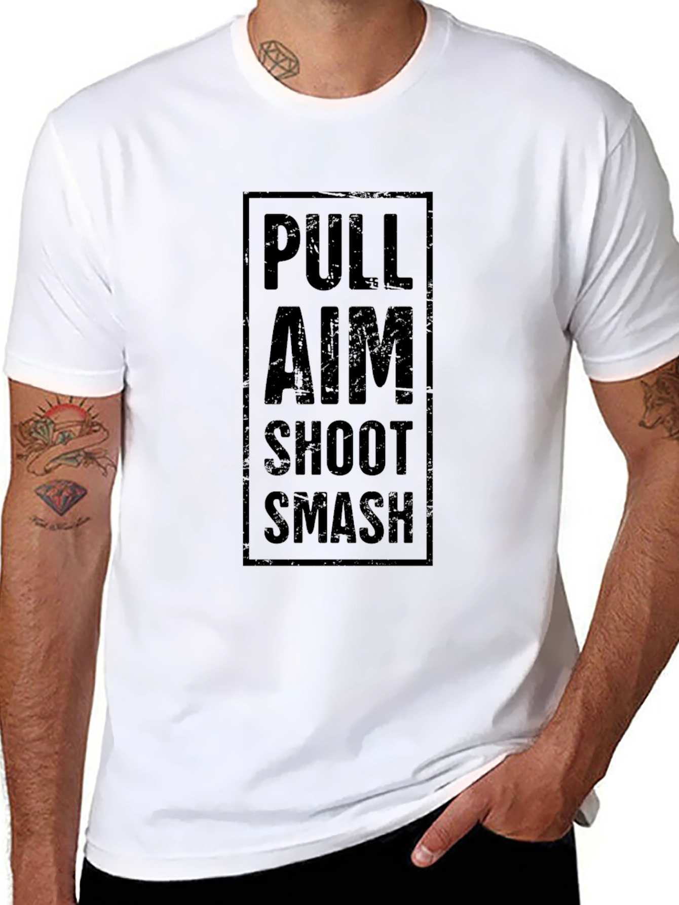 Pull Aim Shoot Smash T-Shirt - Black Graphic Tee