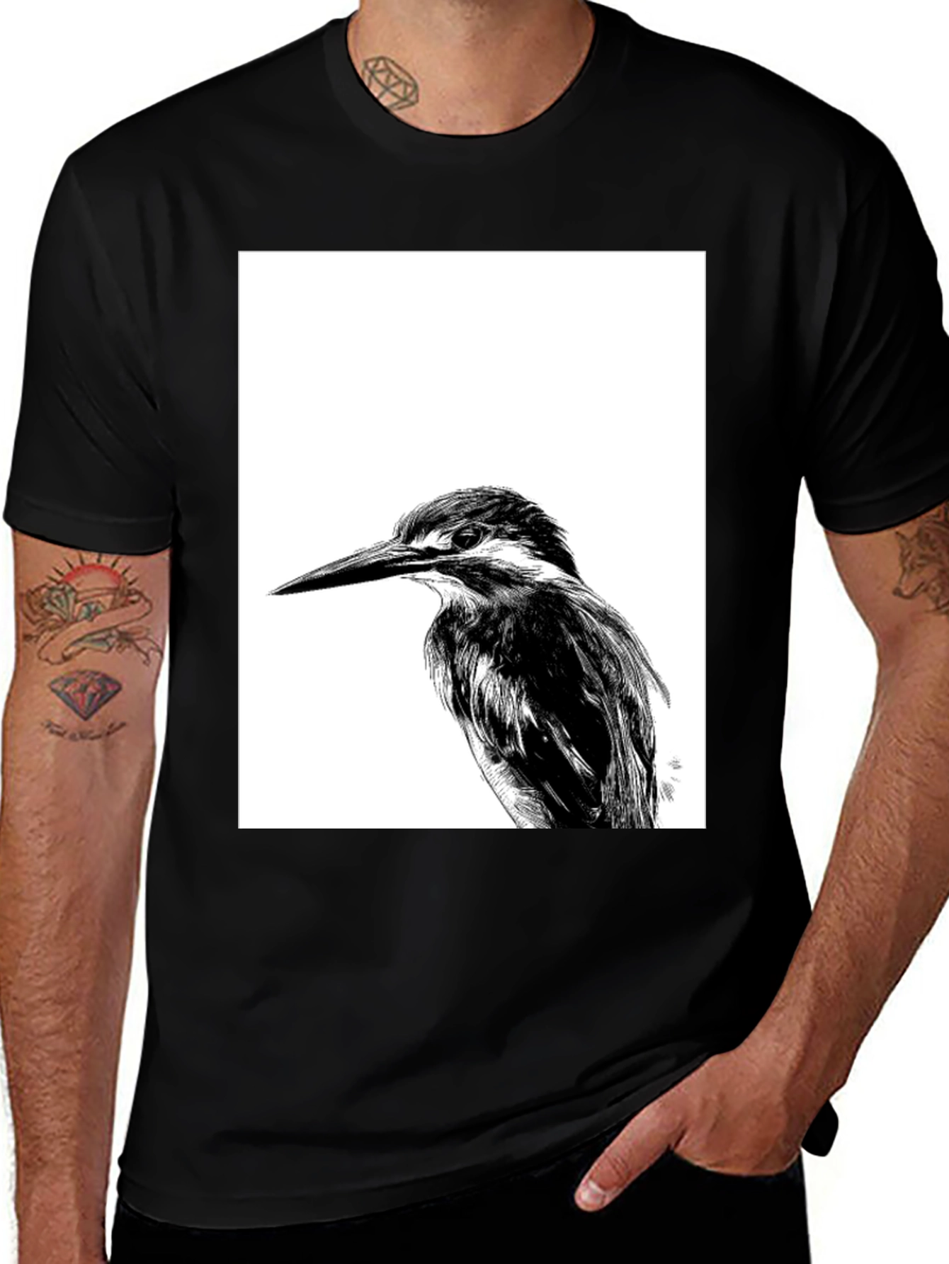 Kingfisher Bird Graphic Tee - Unisex Black T-Shirt