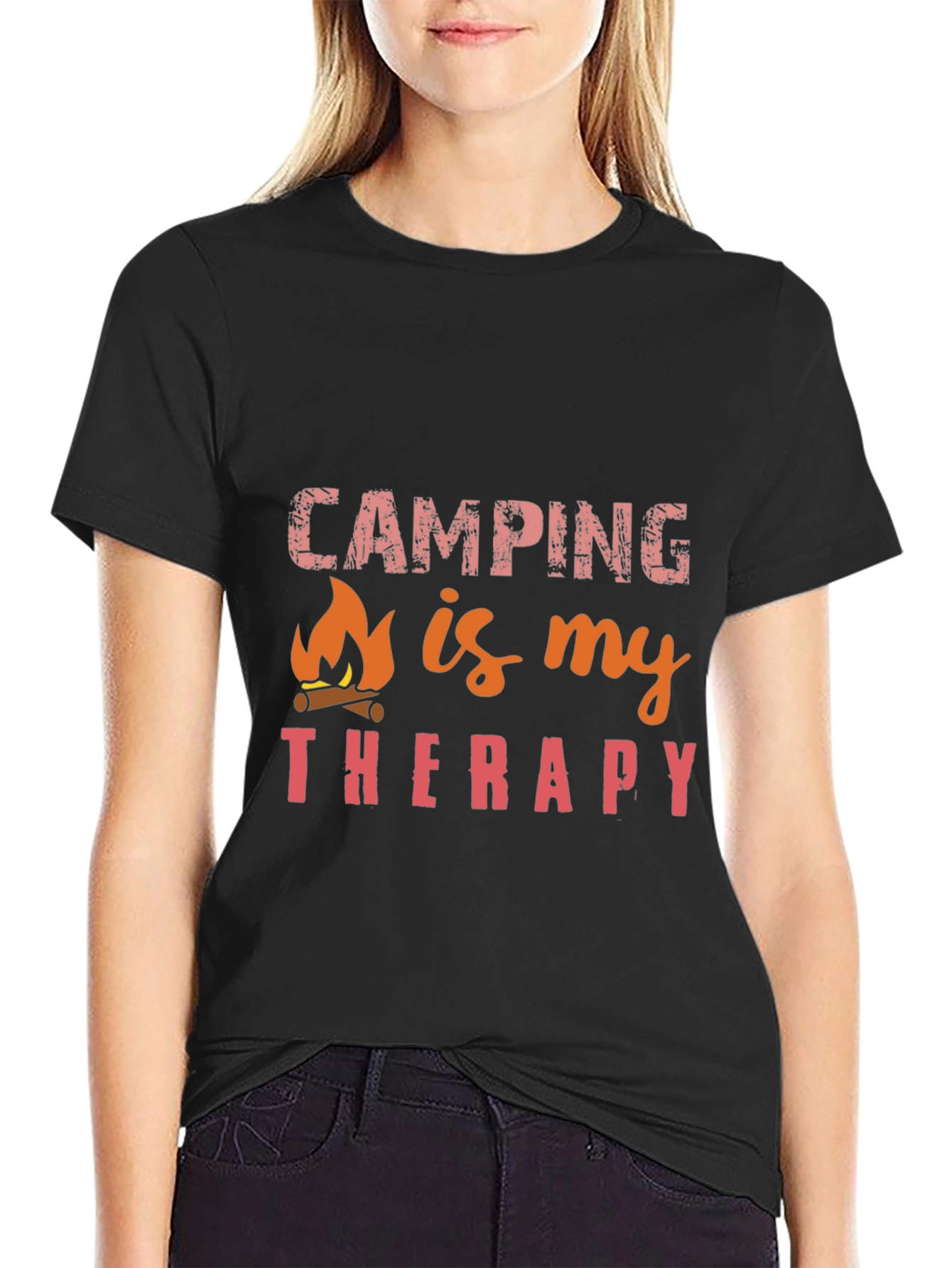 Camping is My Therapy Black T-Shirt