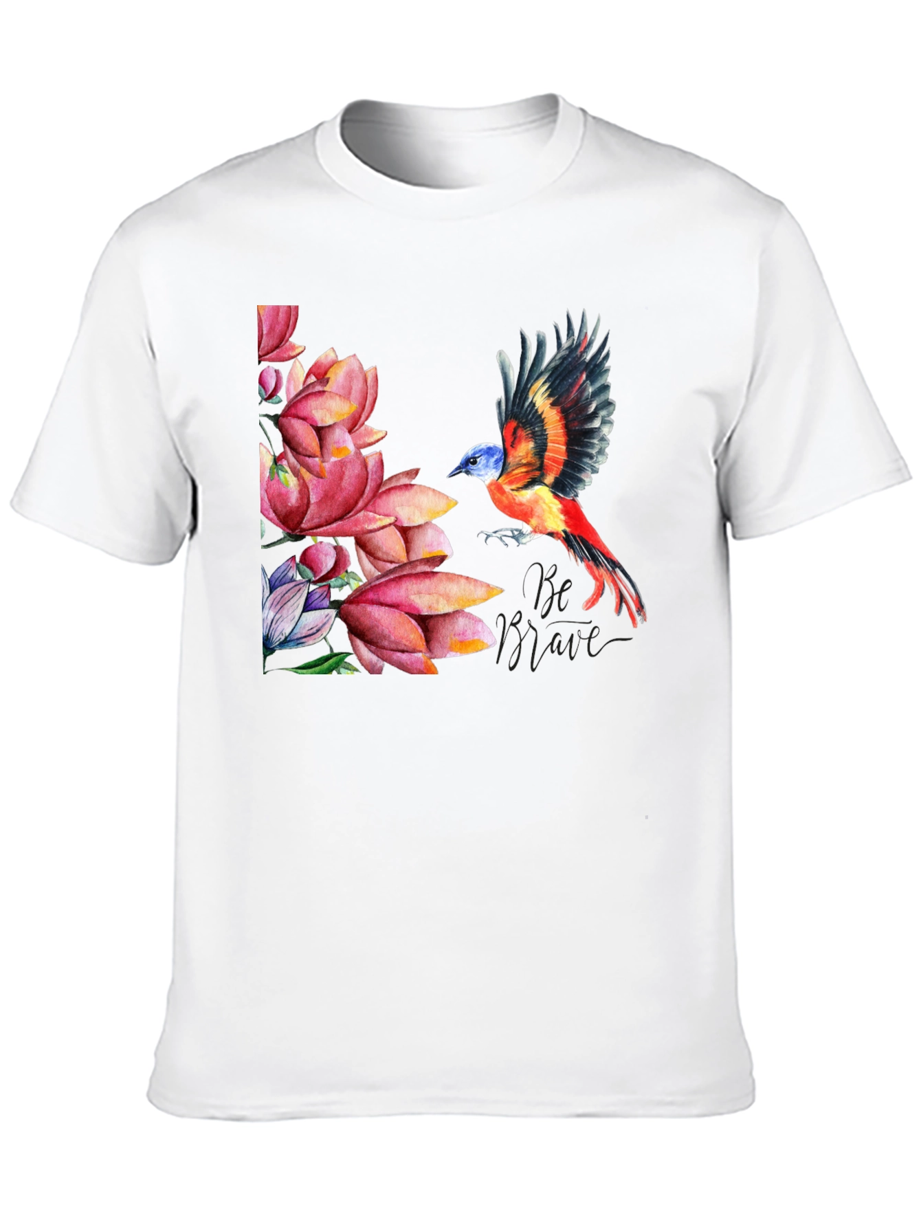 Bird & Lotus Flower Graphic Black T-Shirt