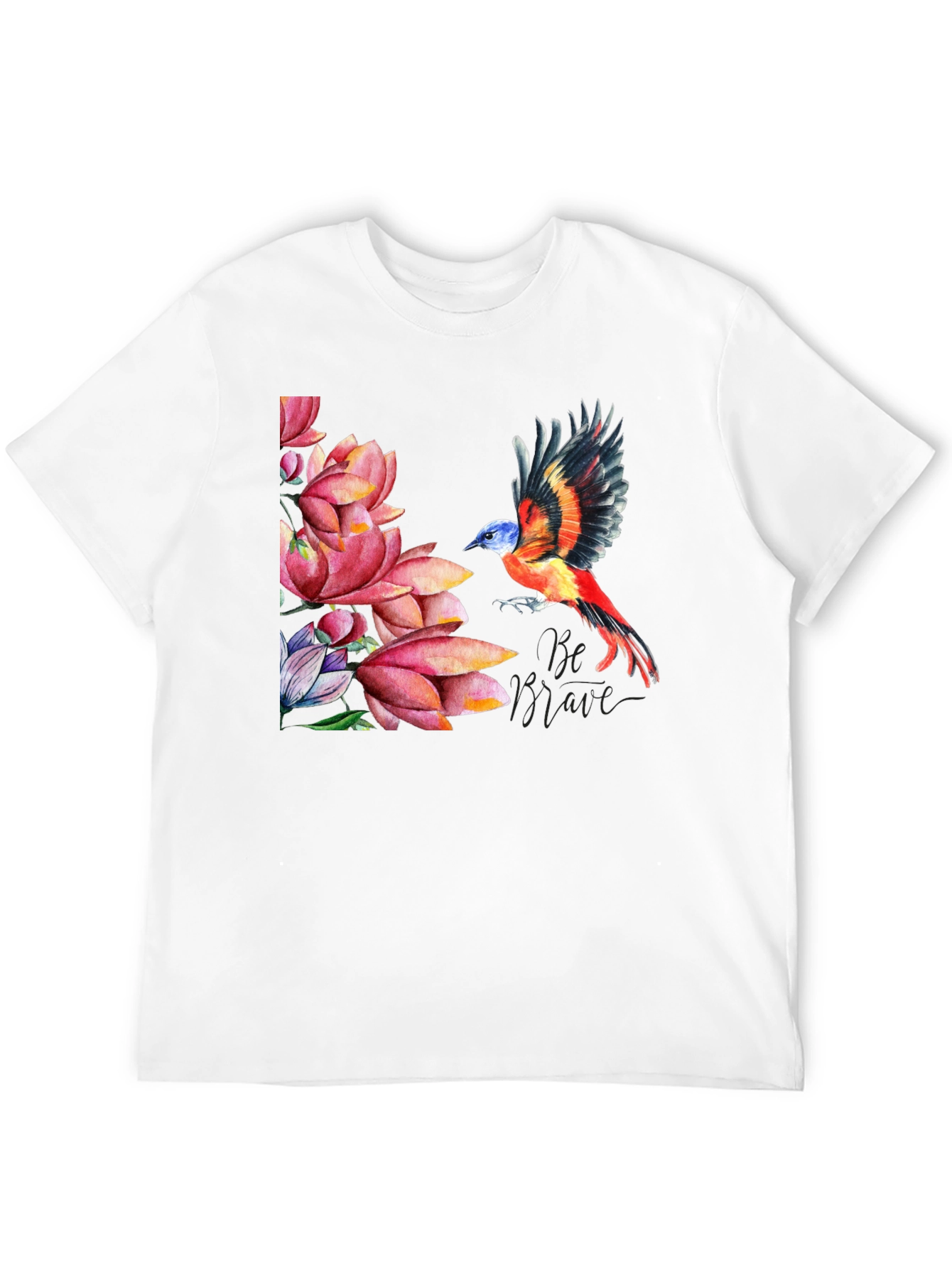 Bird & Lotus Flower Graphic Black T-Shirt