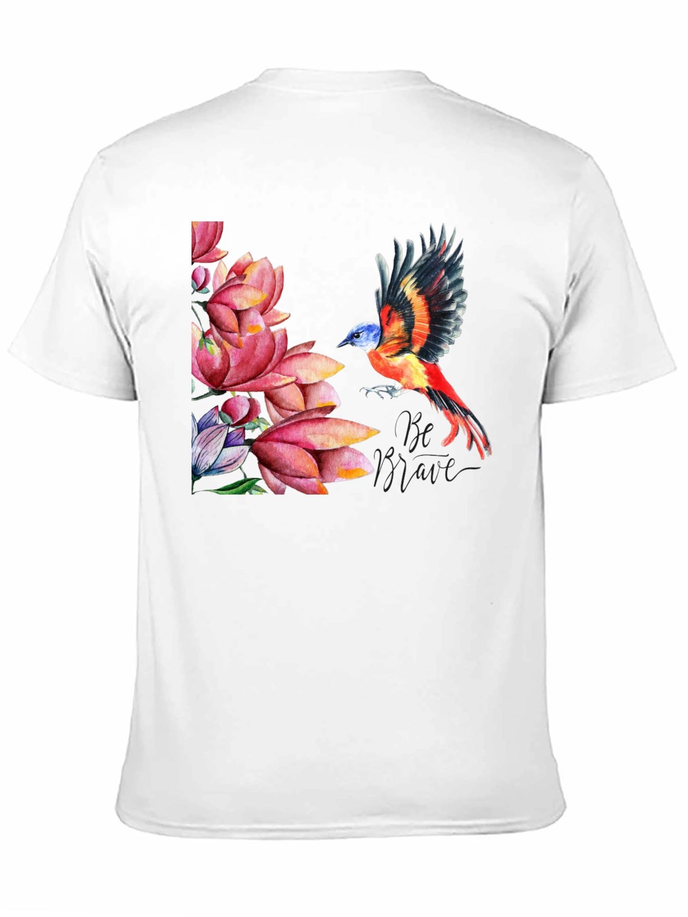 Bird & Lotus Flower Graphic Black T-Shirt