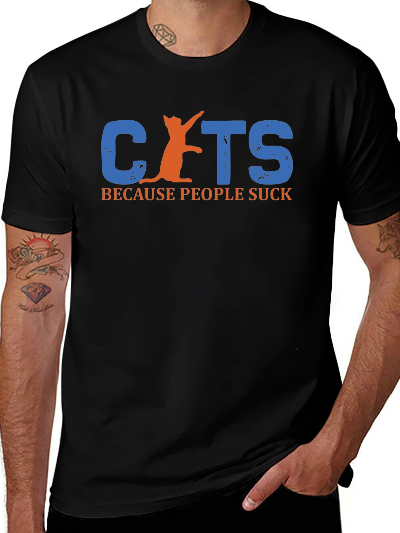 Cats Because People Suck Black T-Shirt