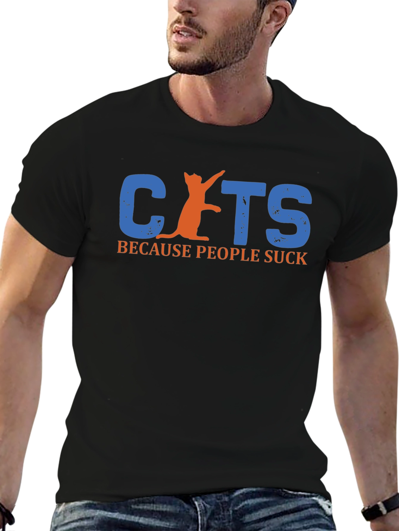 Cats Because People Suck Black T-Shirt