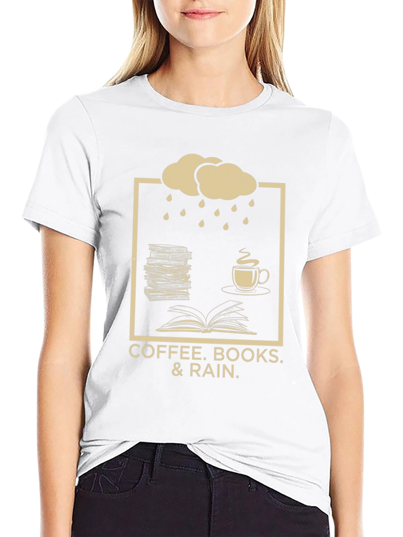 Coffee Books Rain T-Shirt - Cozy Weather Apparel