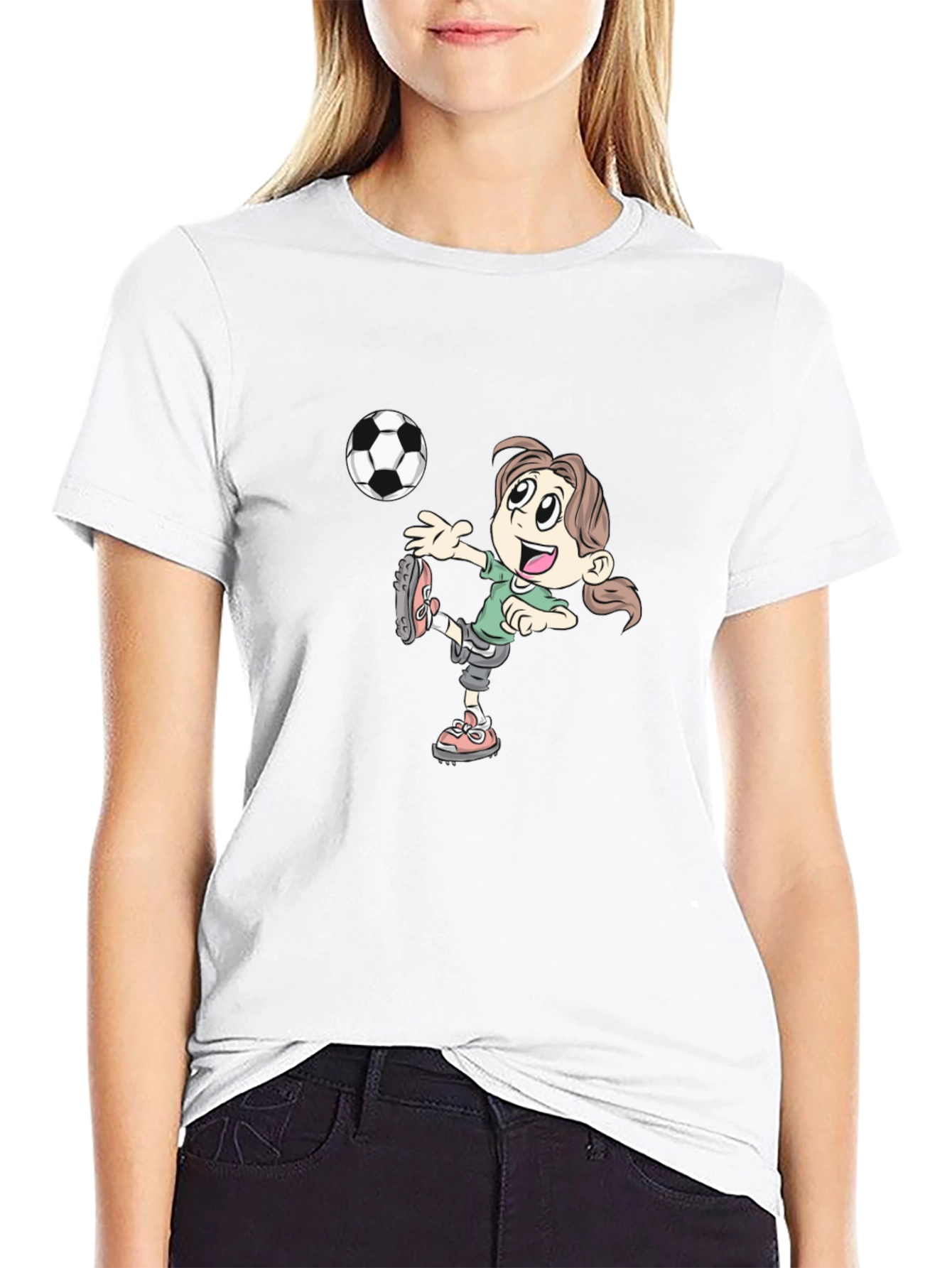 Soccer Girl Graphic Tee - Black Cotton T-Shirt
