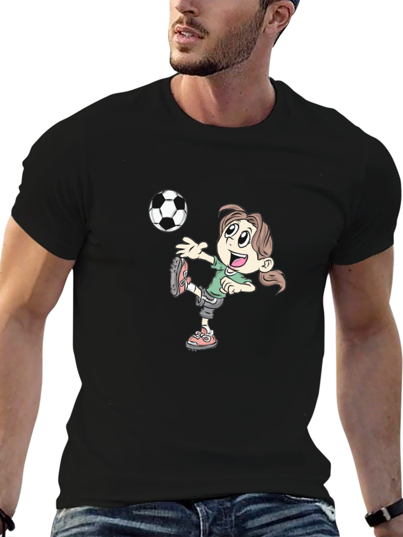 Soccer Girl Graphic Tee - Black Cotton T-Shirt
