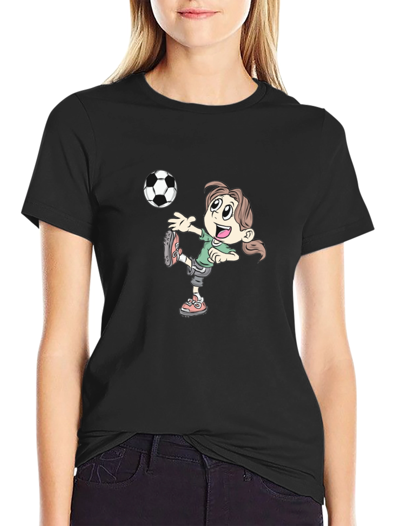 Soccer Girl Graphic Tee - Black Cotton T-Shirt