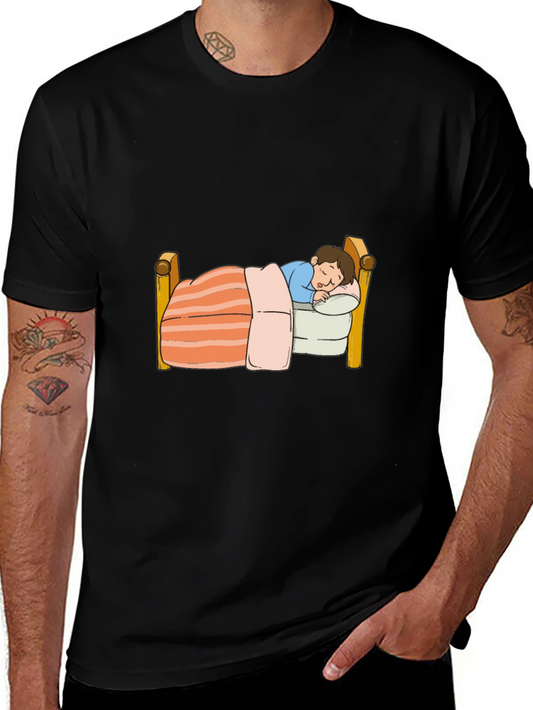 Sleepy Cartoon Character Graphic Black T-Shirt