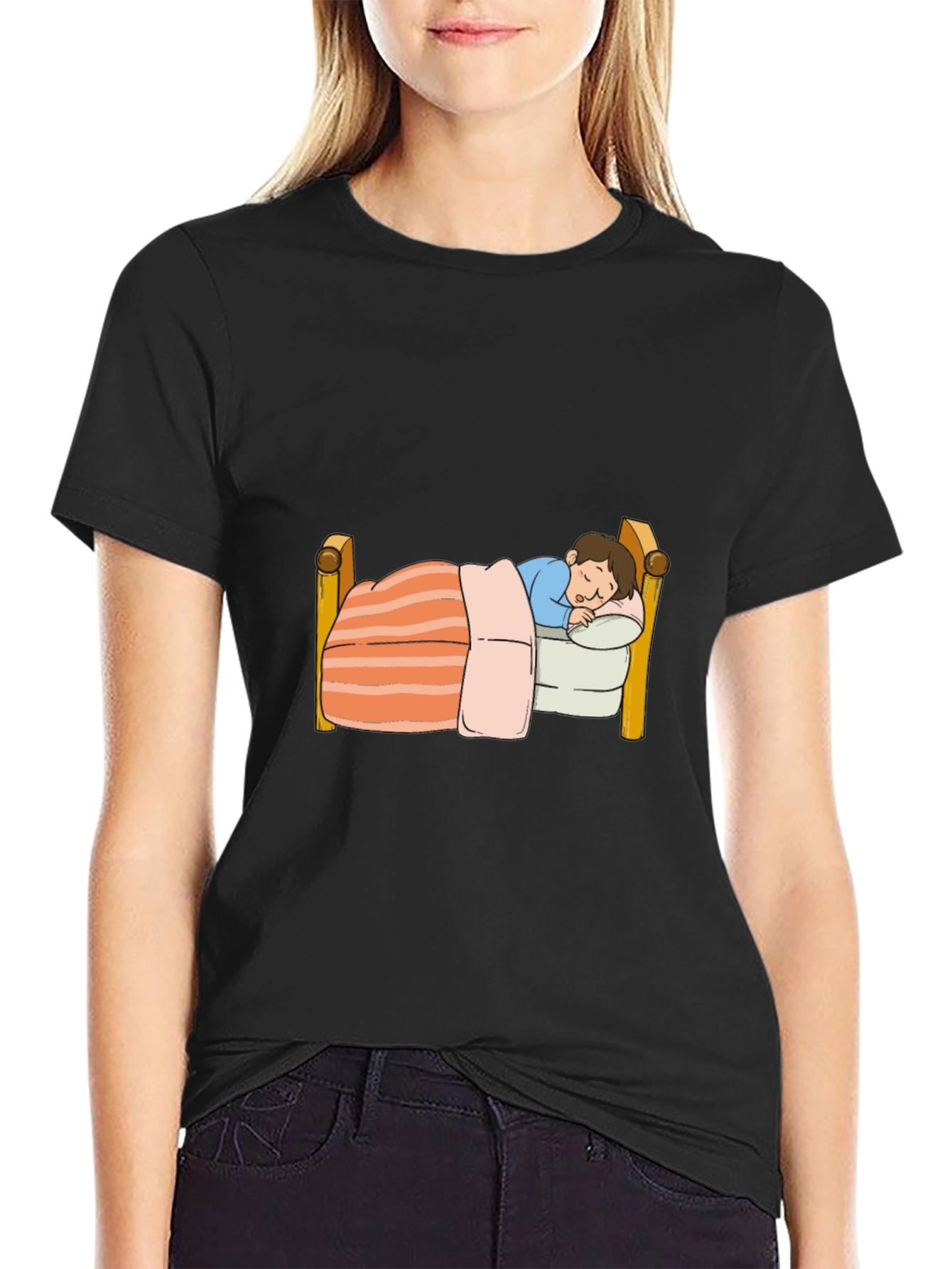 Sleepy Cartoon Character Graphic Black T-Shirt