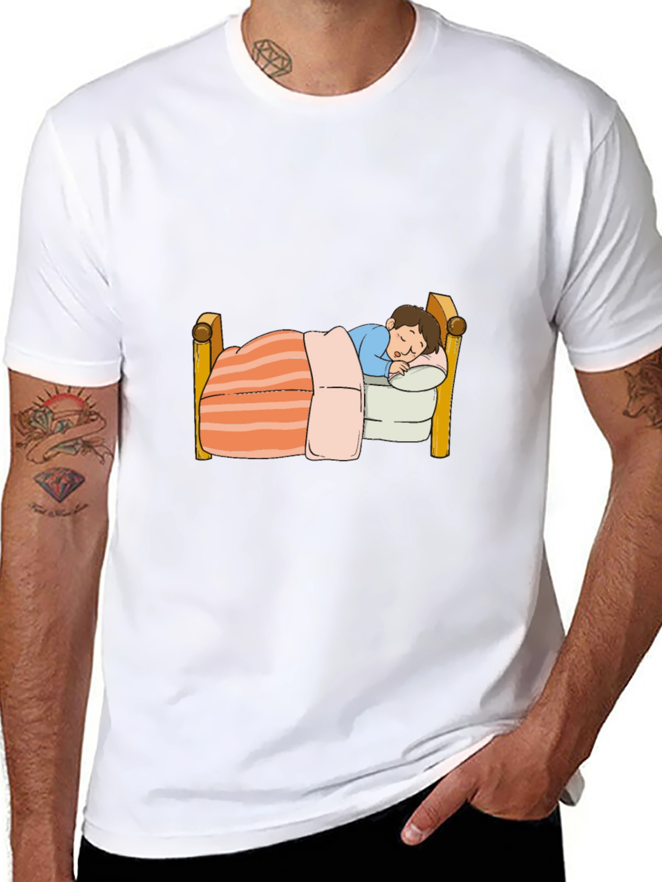Sleepy Cartoon Character Graphic Black T-Shirt