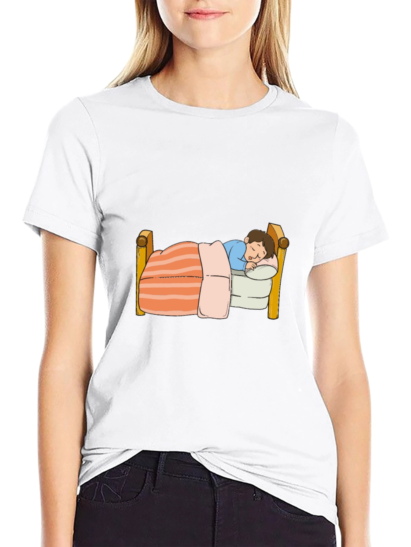 Sleepy Cartoon Character Graphic Black T-Shirt