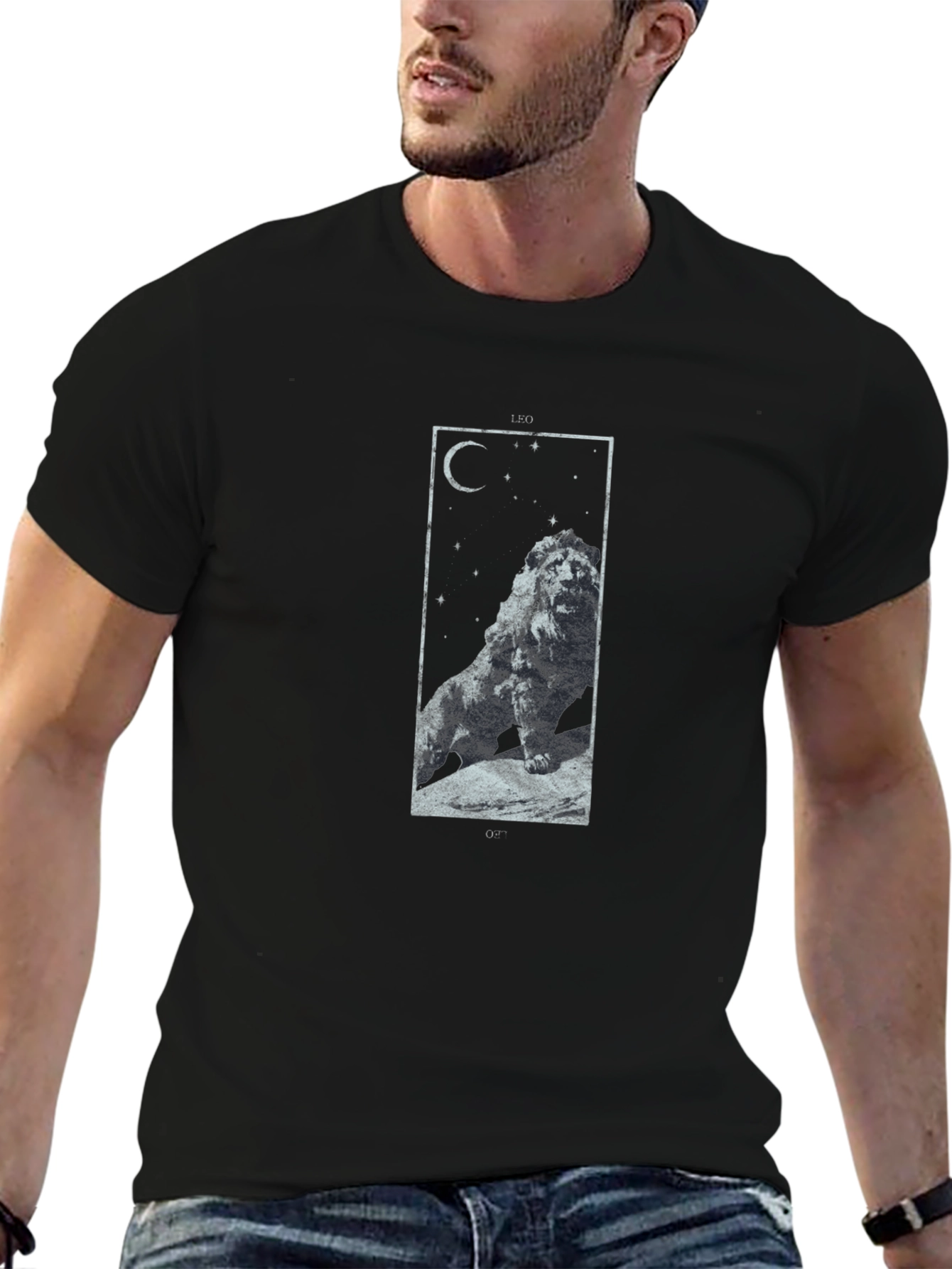 Lion Constellation Graphic Tee - Black Cotton T-Shirt