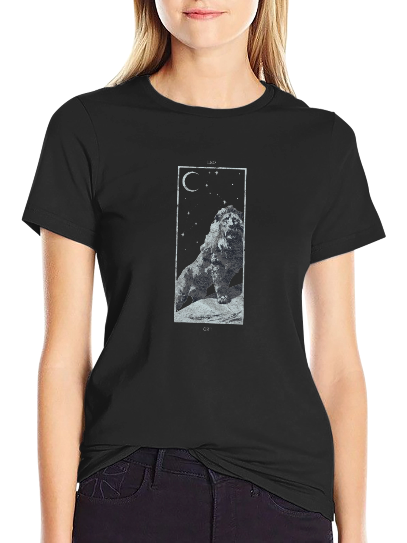Lion Constellation Graphic Tee - Black Cotton T-Shirt