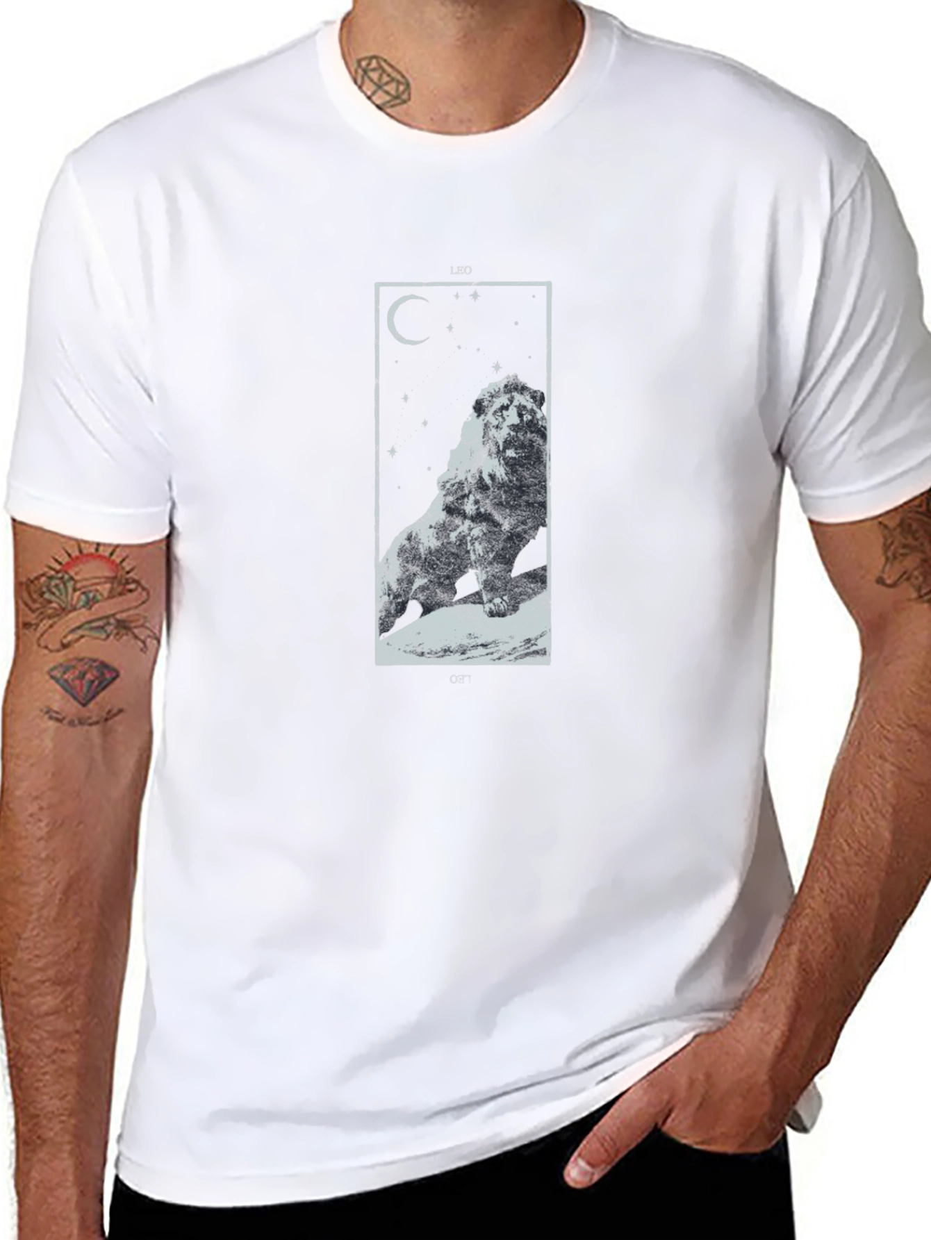 Lion Constellation Graphic Tee - Black Cotton T-Shirt
