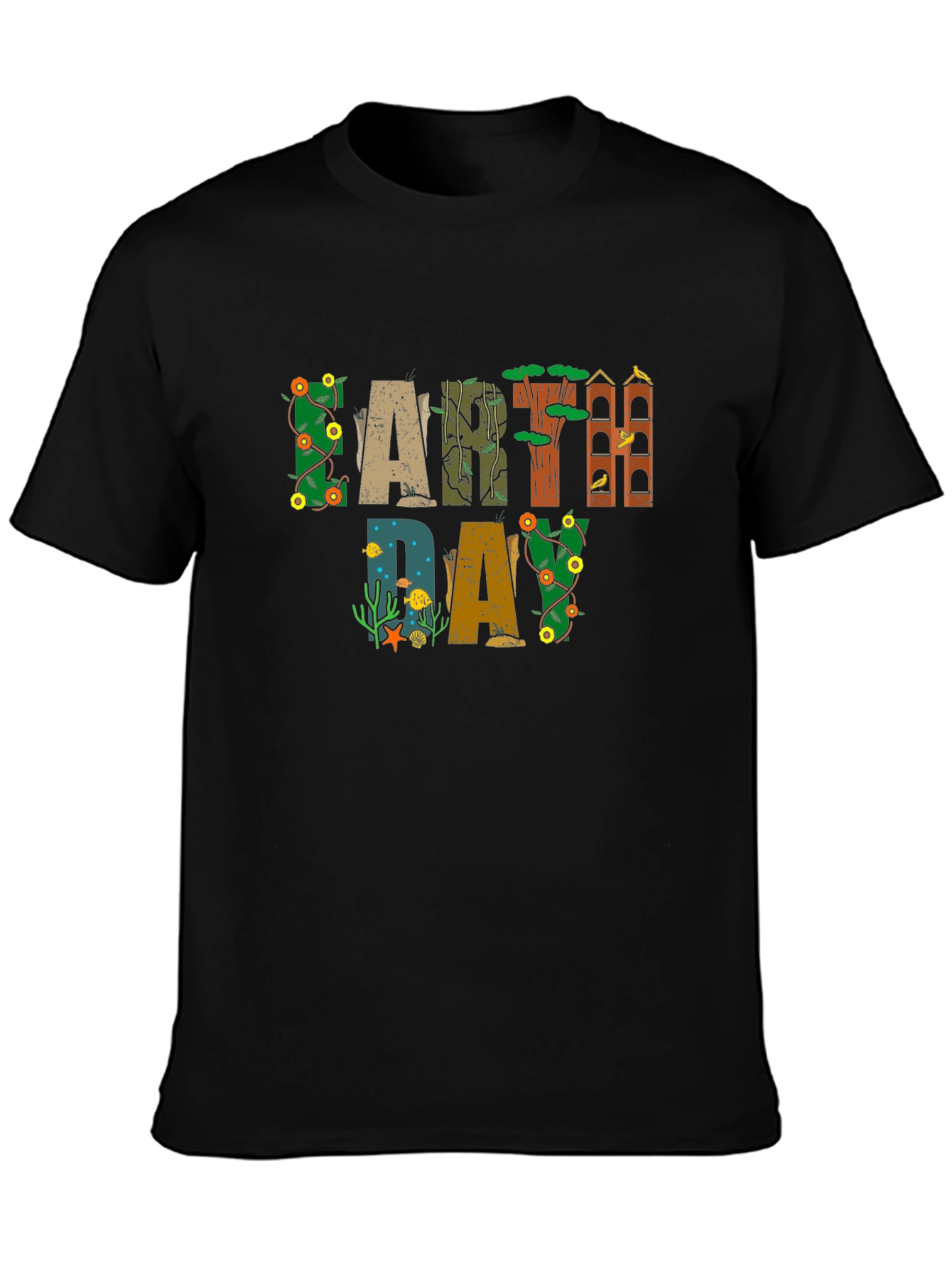 Earth Day Graphic Tee - Black Cotton Shirt