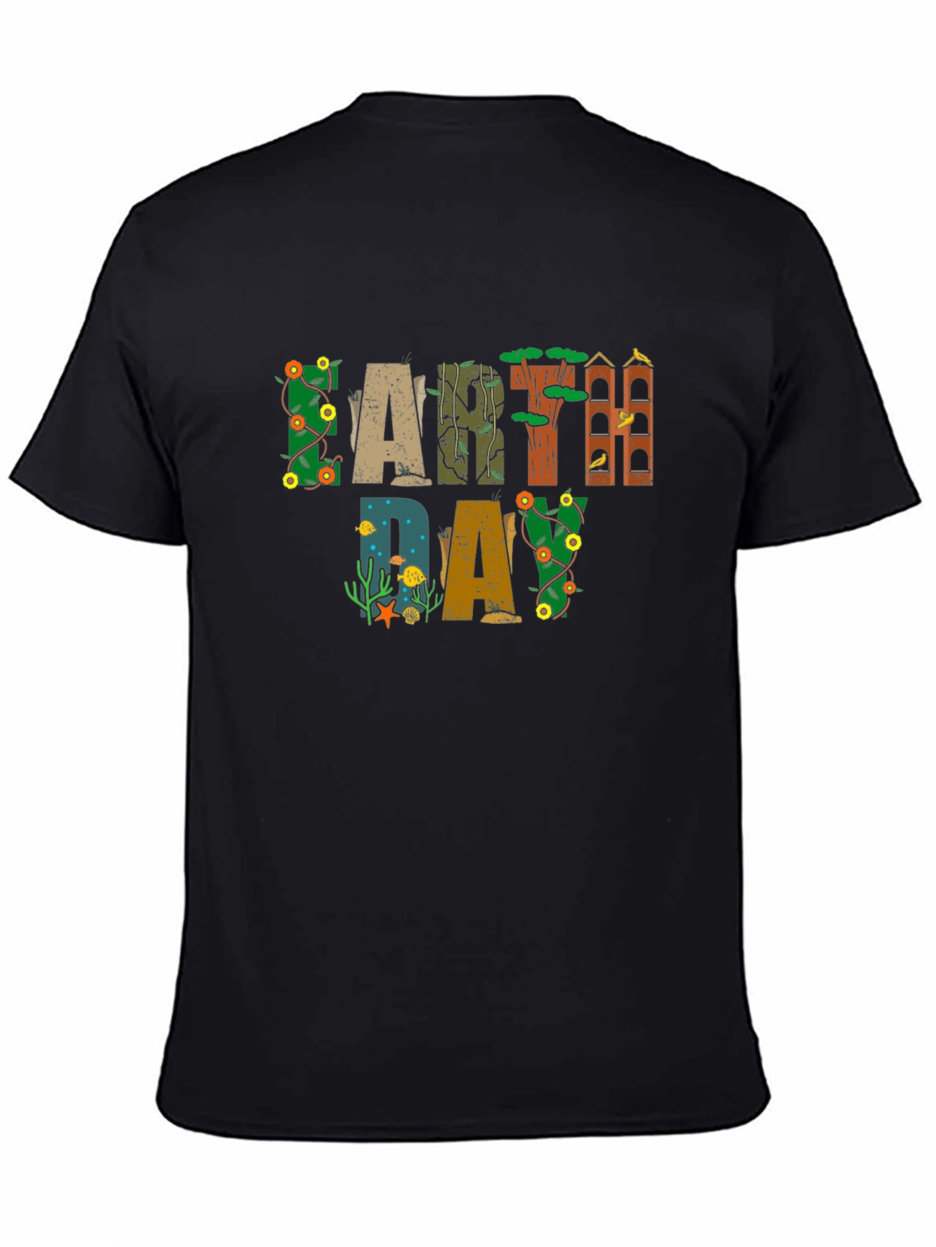Earth Day Graphic Tee - Black Cotton Shirt