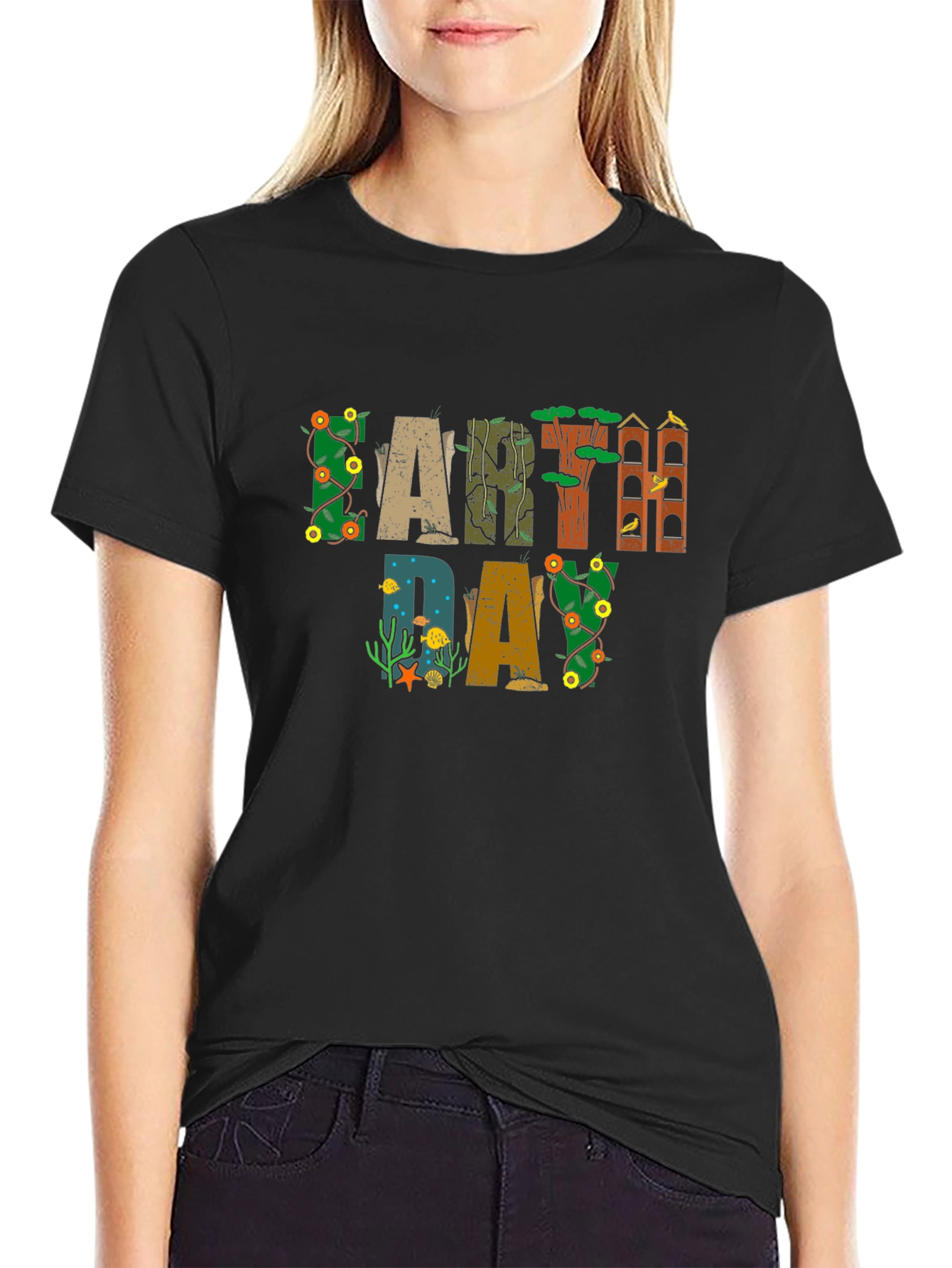 Earth Day Graphic Tee - Black Cotton Shirt