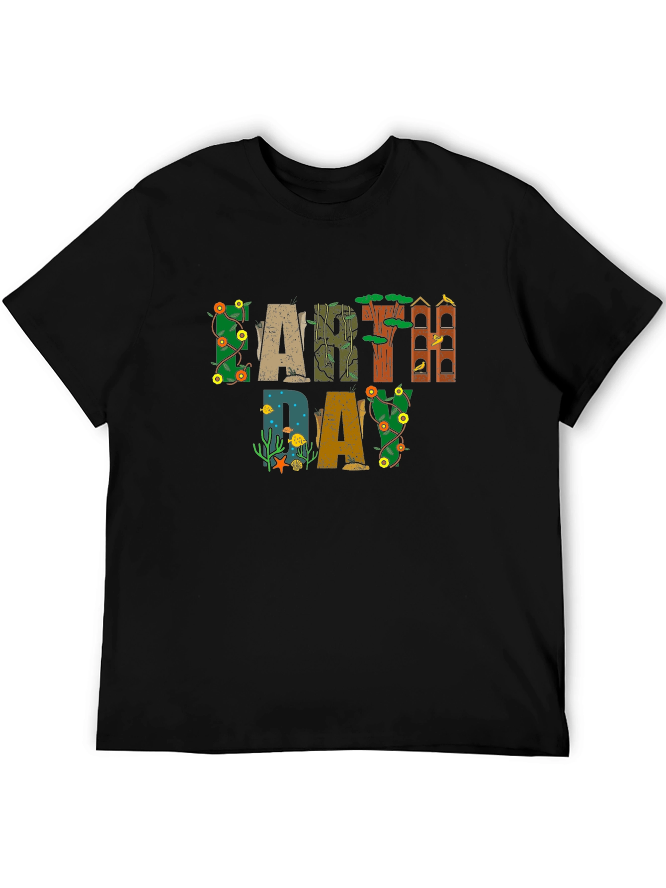 Earth Day Graphic Tee - Black Cotton Shirt