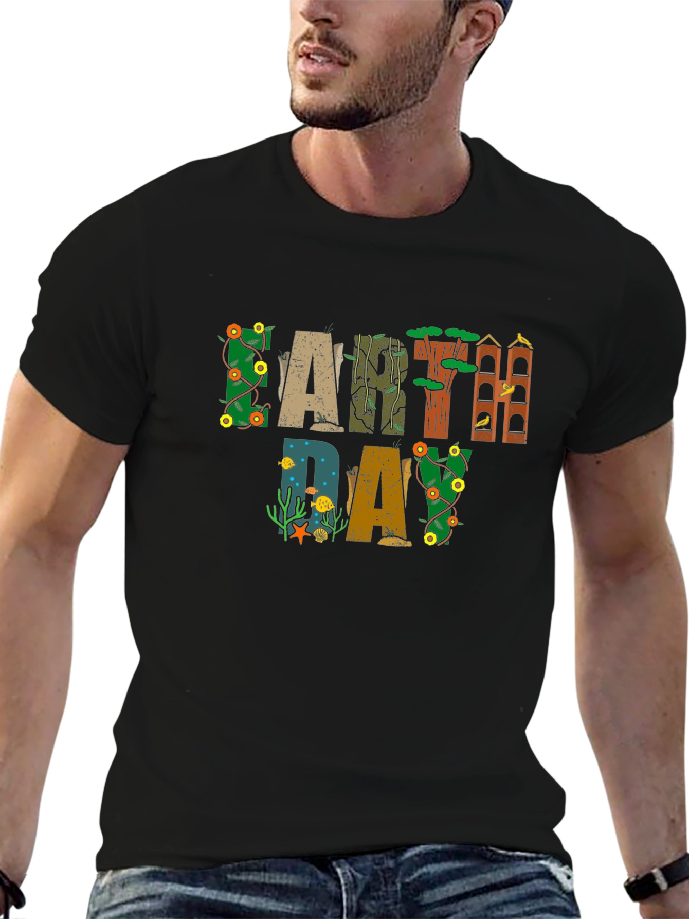 Earth Day Graphic Tee - Black Cotton Shirt