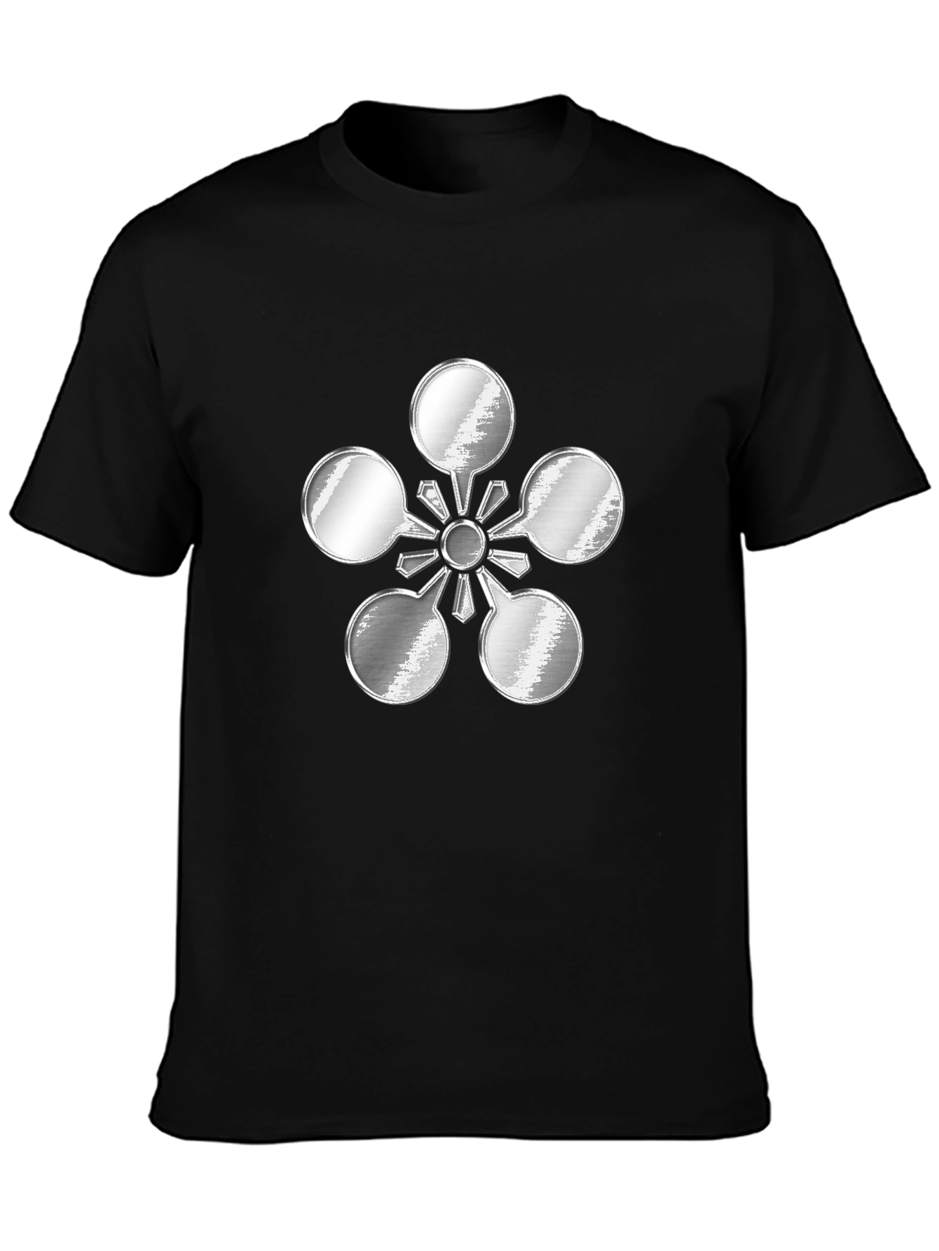 Abstract Metal Flower Design Black T-Shirt