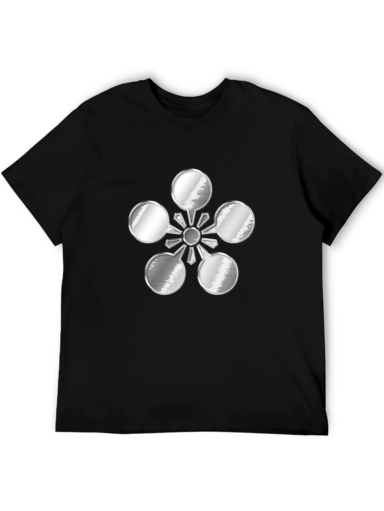 Abstract Metal Flower Design Black T-Shirt