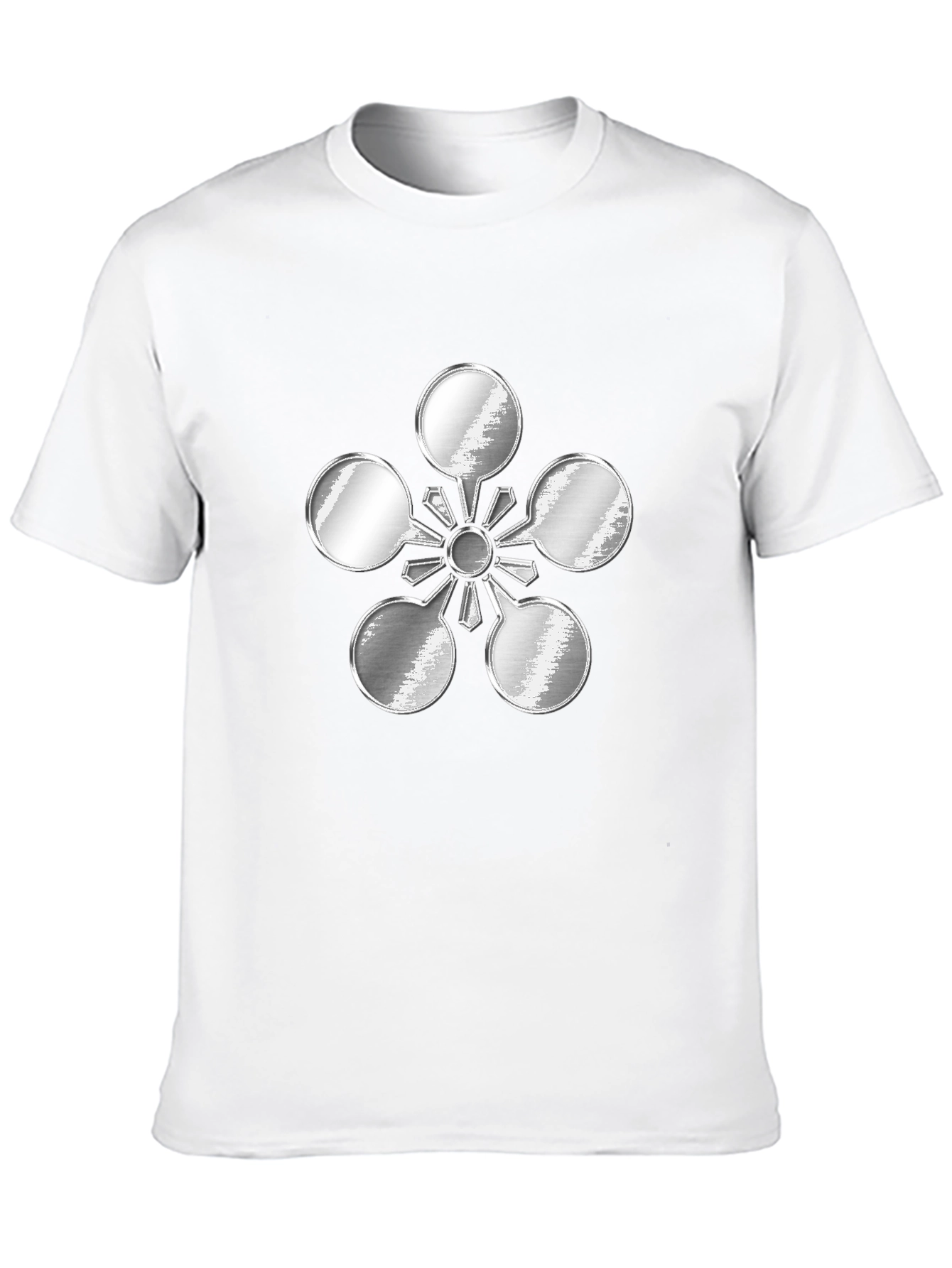 Abstract Metal Flower Design Black T-Shirt