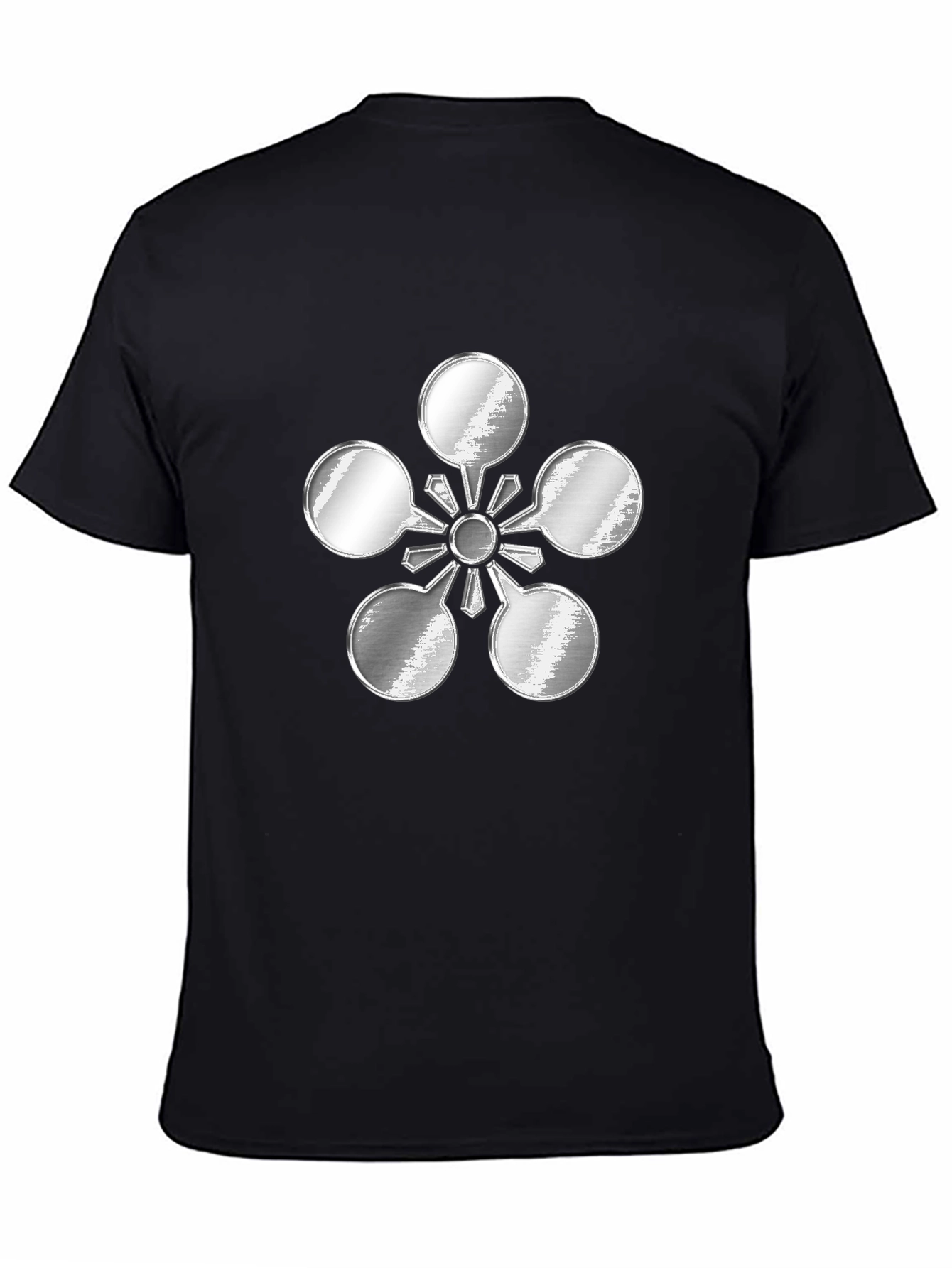 Abstract Metal Flower Design Black T-Shirt